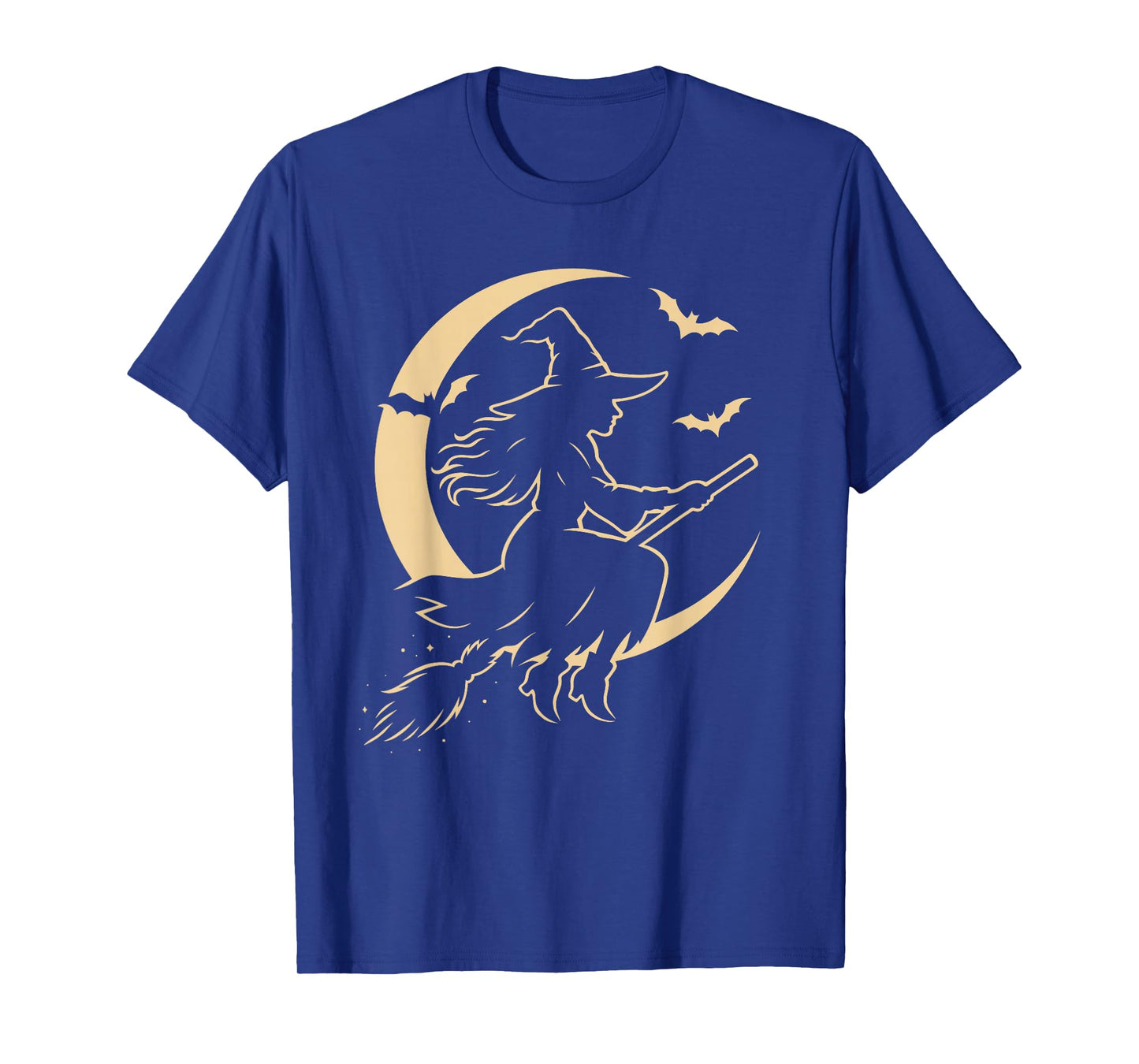 Halloween Witch on Broom Moon Silhouette Spooky Samhain Art T-Shirt
