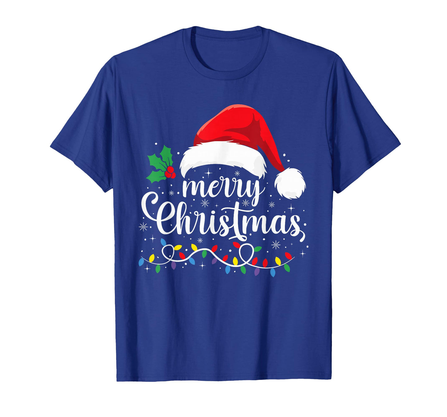 Merry Christmas Lights Red Santa Hat Xmas Family Men Women T-Shirt
