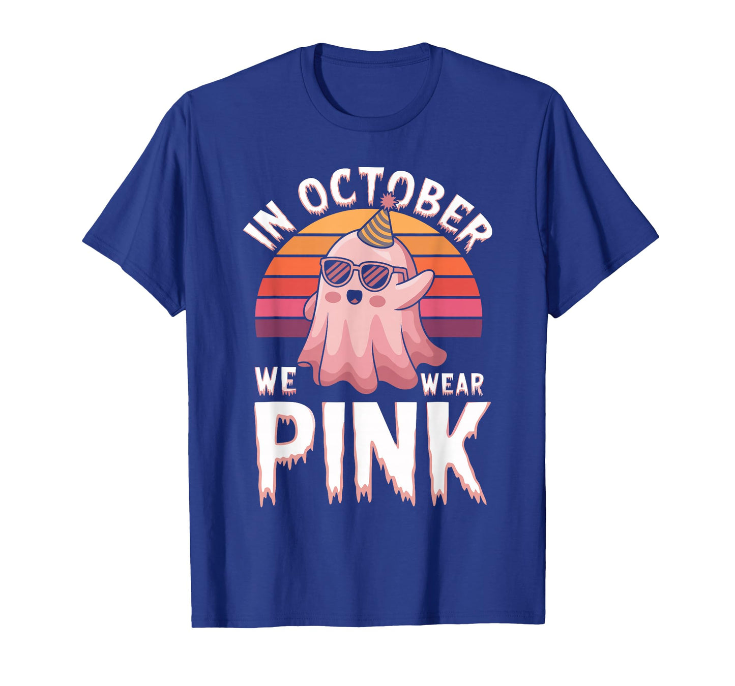in October We Wear Pink Ghost Witch Breast Cancer Awareness T-Shirt