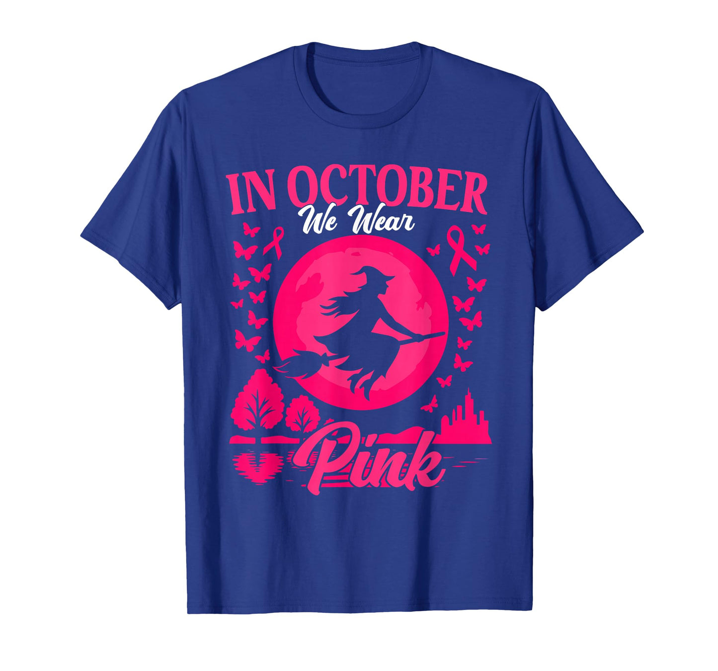 in October We Wear Pink Breast Cancer Women Halloween Girls T-Shirt