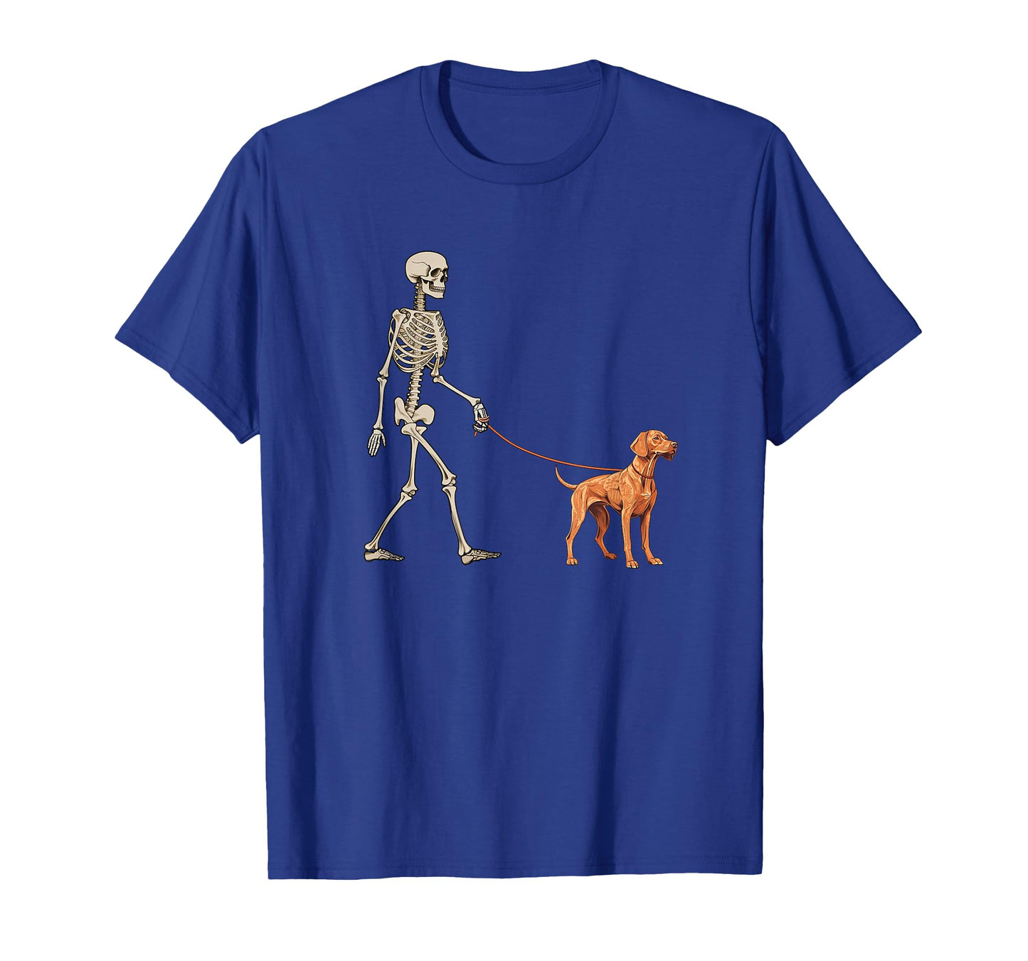 Funny Vizsla Skeleton Dog Walking Halloween Dog T-Shirt