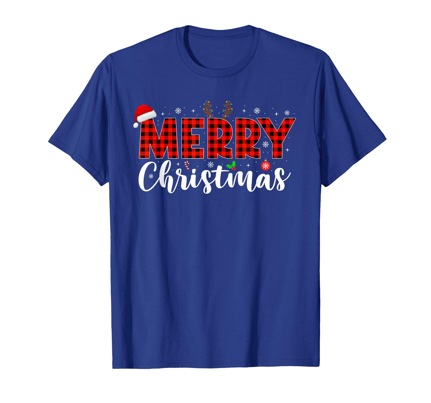Merry Christmas Plaid Reindeer Xmas Family Men Women Kids T-Shirt