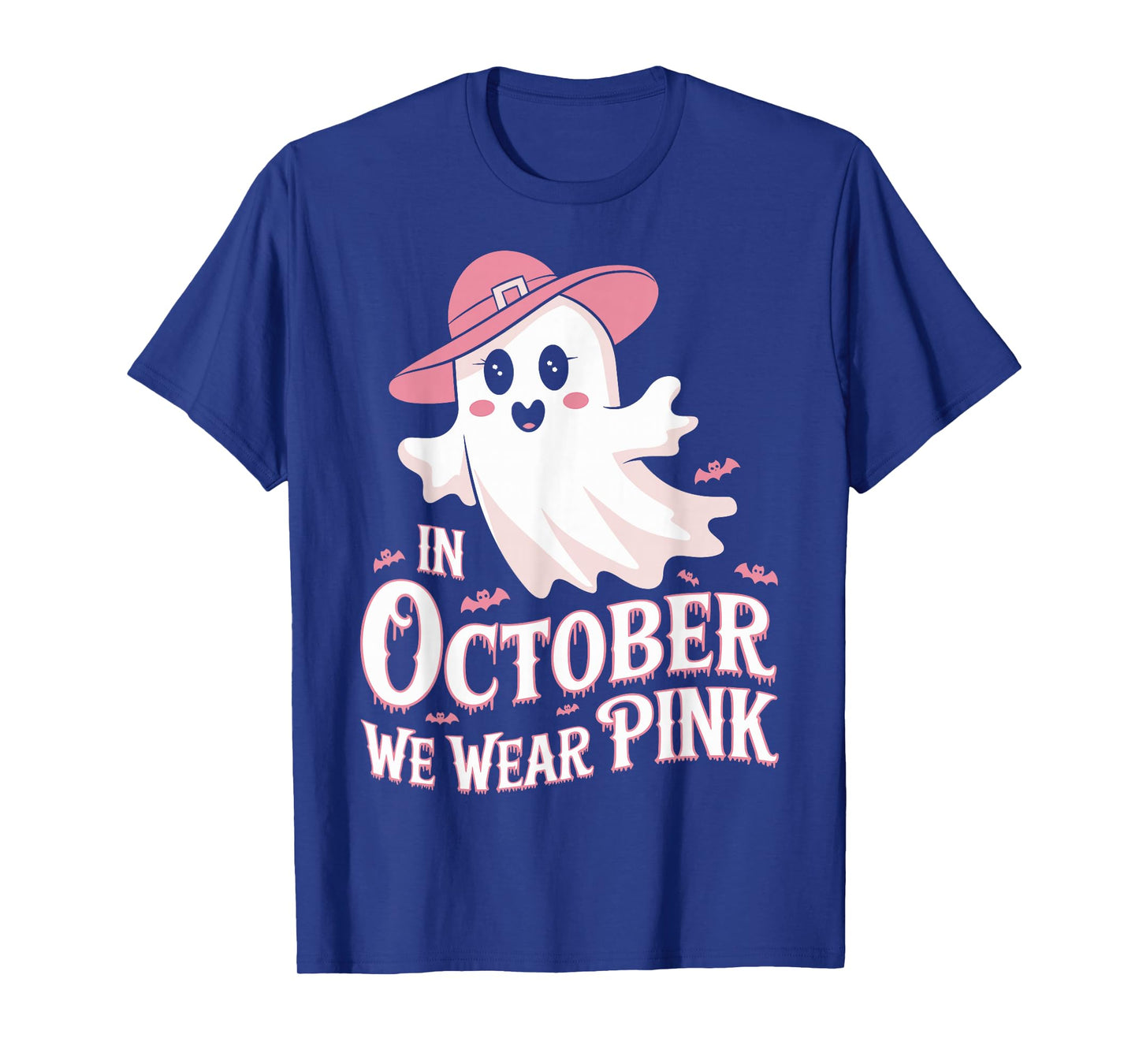 in October We Wear Pink Ghost Witch Breast Cancer Awareness T-Shirt