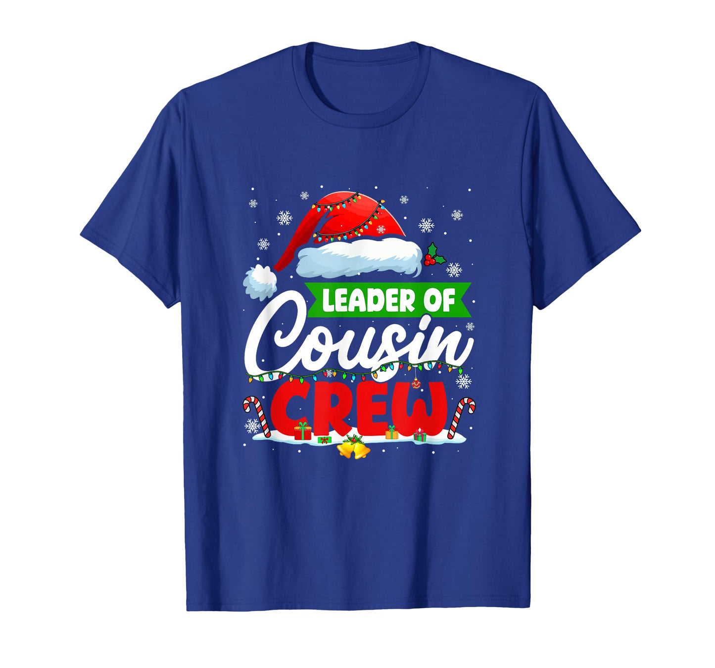 Leader of Cousin Crew Christmas Cute Santa Colorful Lights T-Shirt