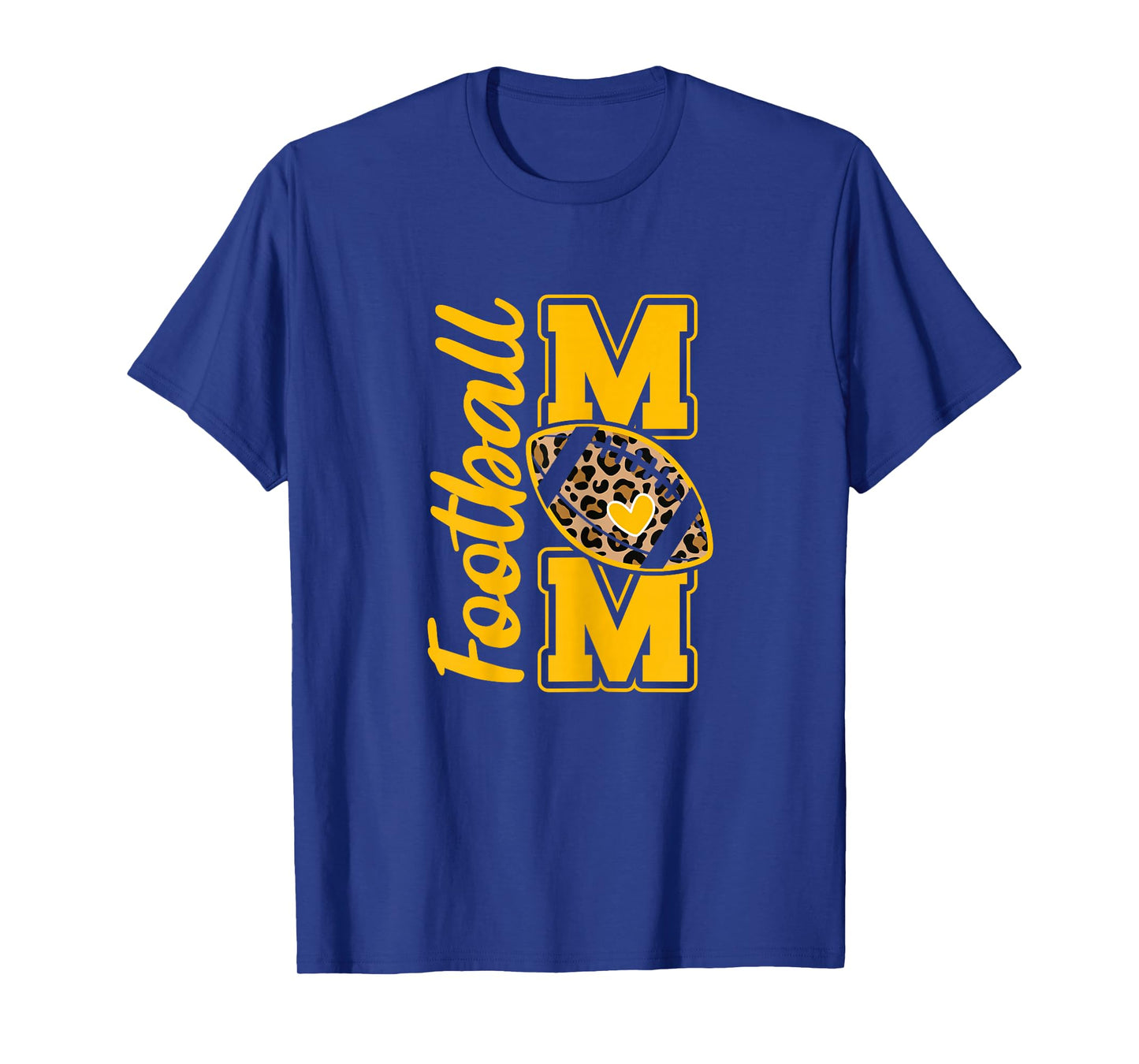Leopard Royal Blue and Yellow High School Football Mom T-Shirt