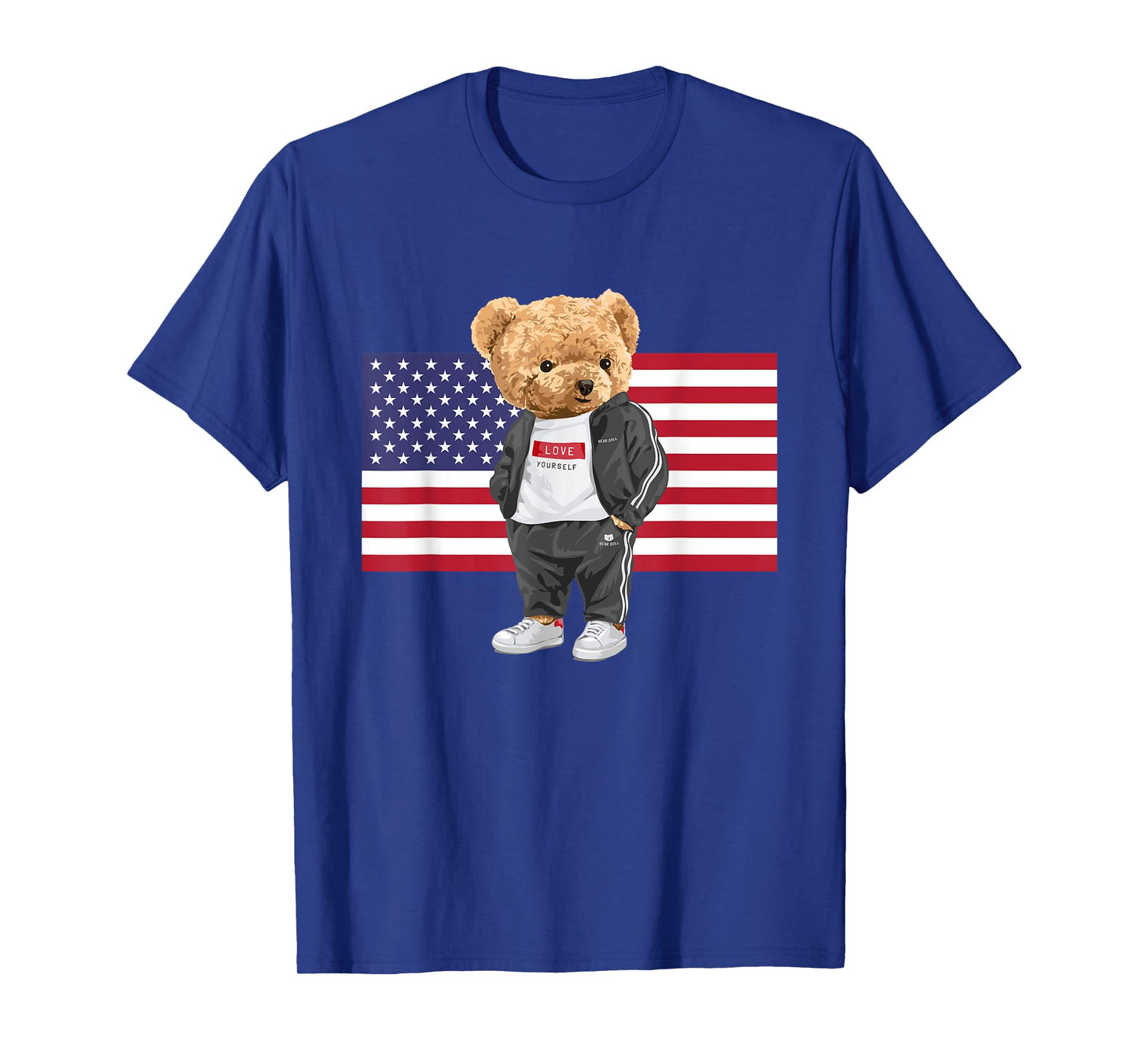 Cool USA Teddy Bear Illustration Novelty Graphic Designs T-Shirt