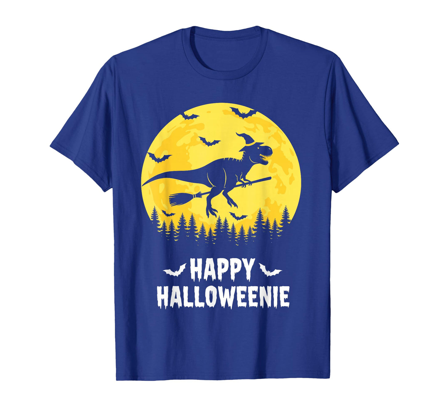 Happy Halloweenie Funny Dinosaur T Rex Flying Witch T-Shirt