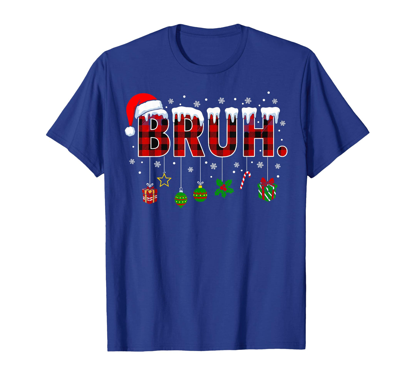 Bruh Funny Christmas Red Plaid Teens Boys Kids Xmas Pajamas T-Shirt