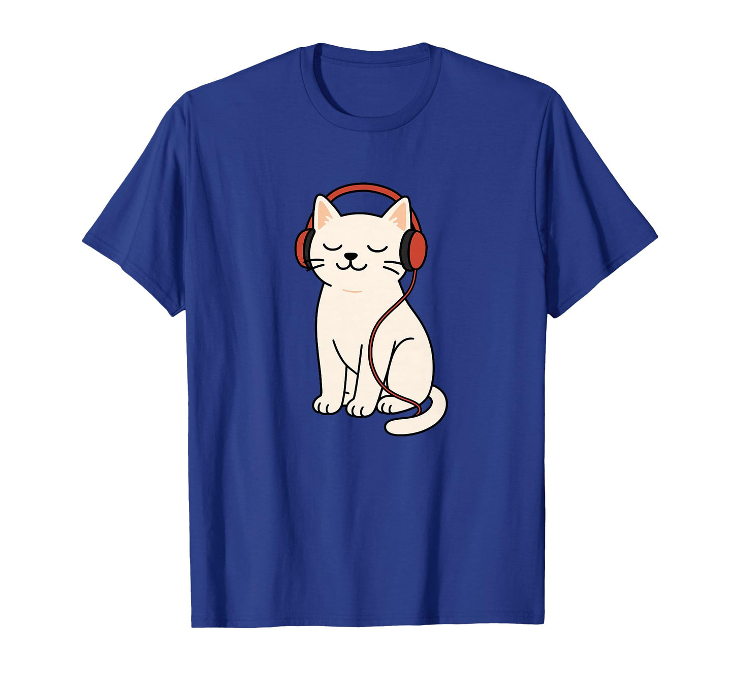 Cute Relaxed White Cat with Headphones Music Cat Lover T-Shirt