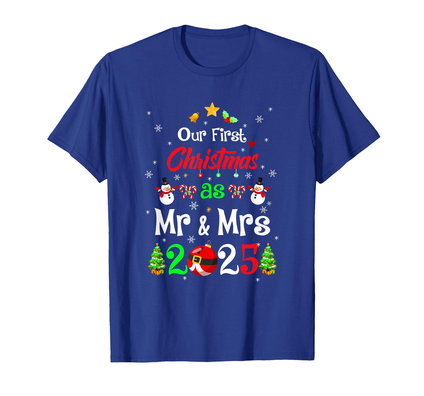 1St First Christmas As Mr and Mrs 2025 Couples Wife Husband T-Shirt