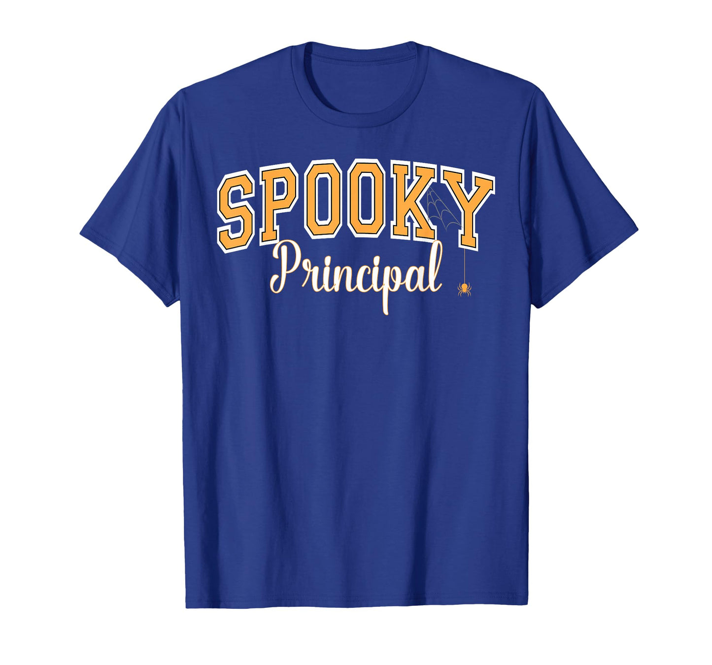 Spooky Principal Halloween Spider Varsity Orange Letters T-Shirt
