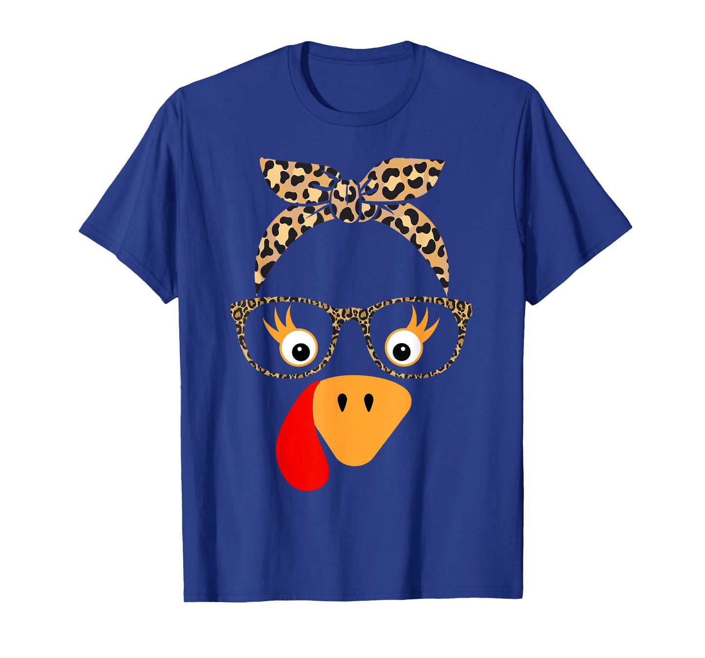 Thanksgiving Turkey Face Leopard Glasses For Women Girls T-Shirt