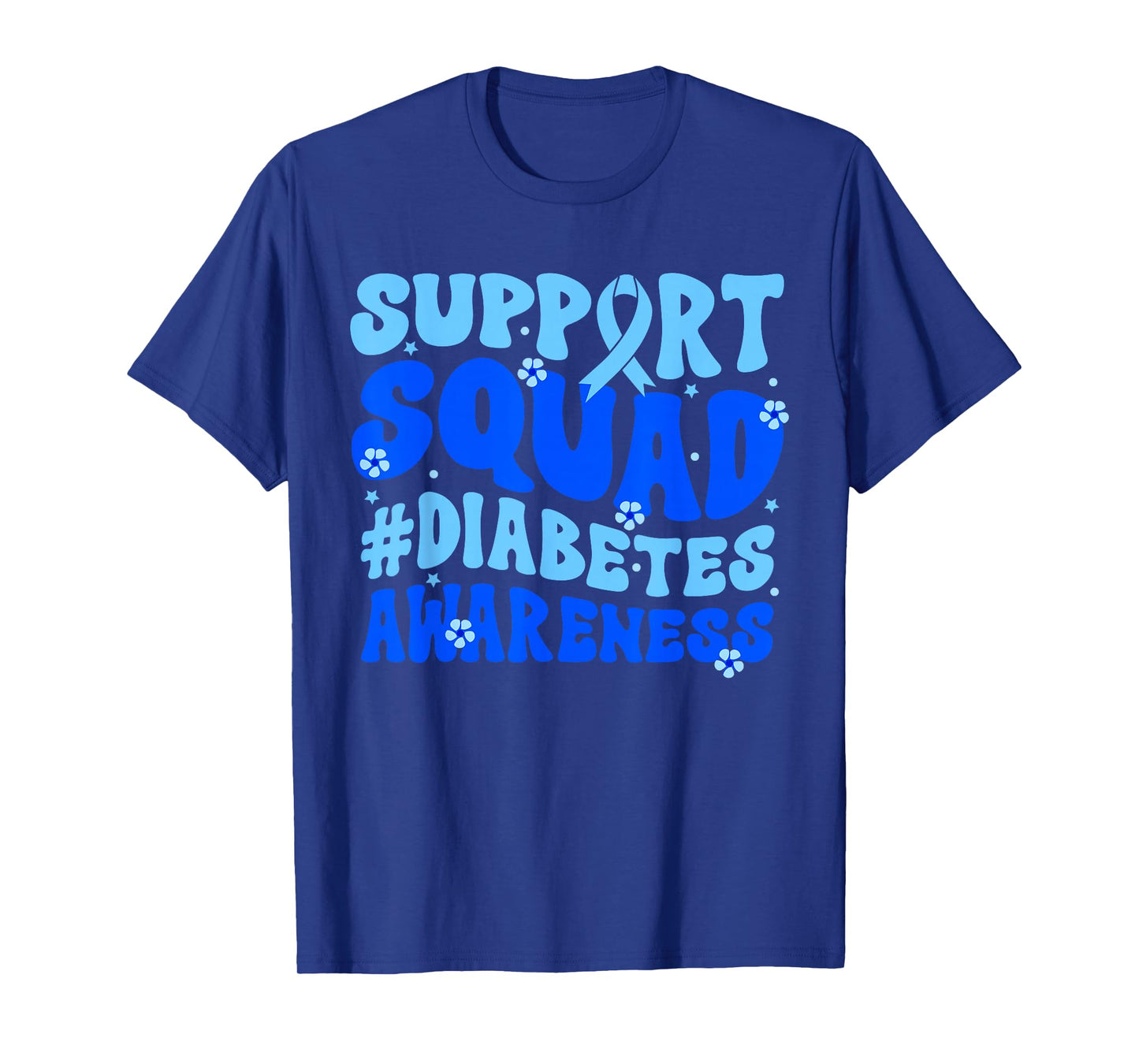 Groovy Support Squad Blue Ribbon Diabetes Awareness Month T-Shirt