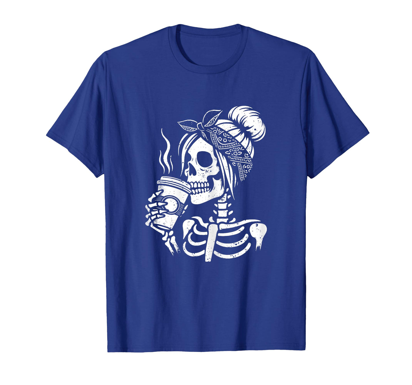 Halloween Skeleton Messy Bun Coffee Funny Costume Mom Women T-Shirt