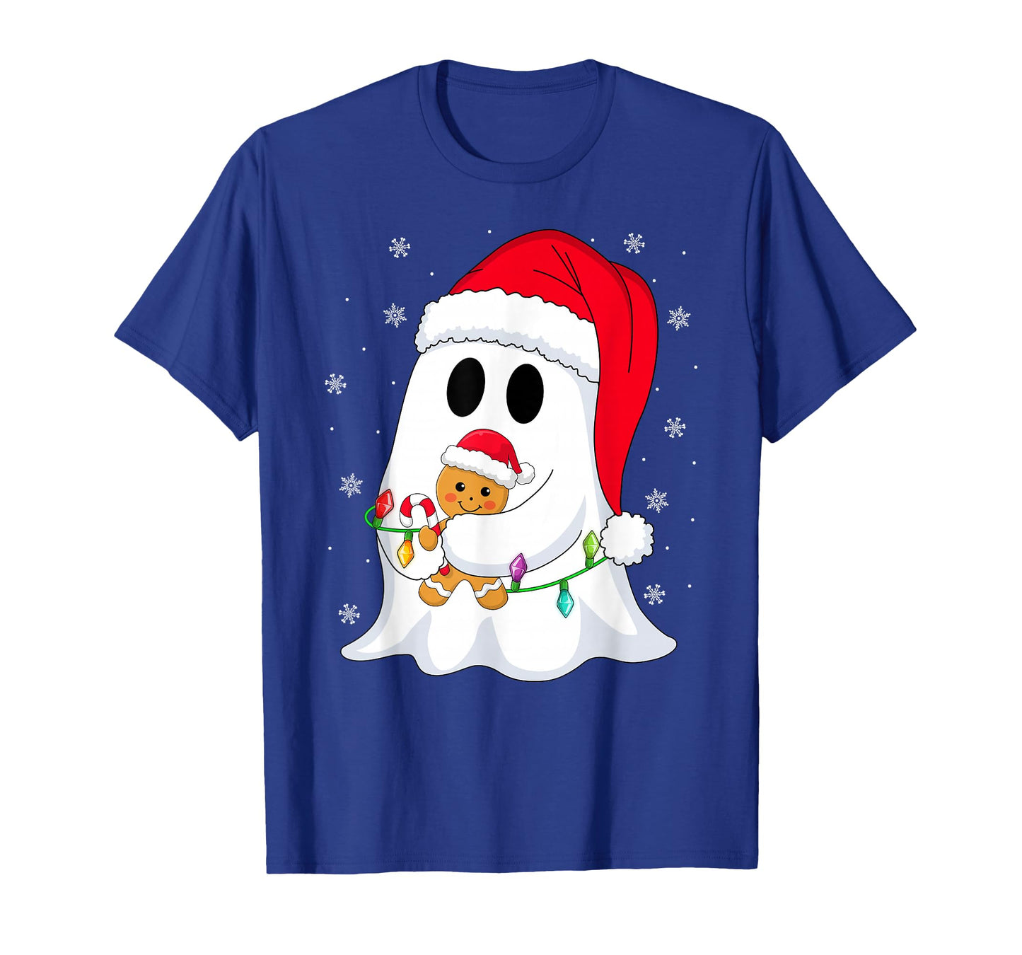 Spooky Ghost Xmas Lights Santa Hat Funny Boo Ghost Christmas T-Shirt
