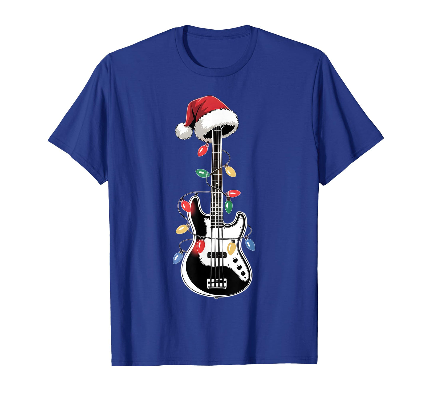Guitar Santa Christmas Lights Bassist Guitarist Music Men T-Shirt