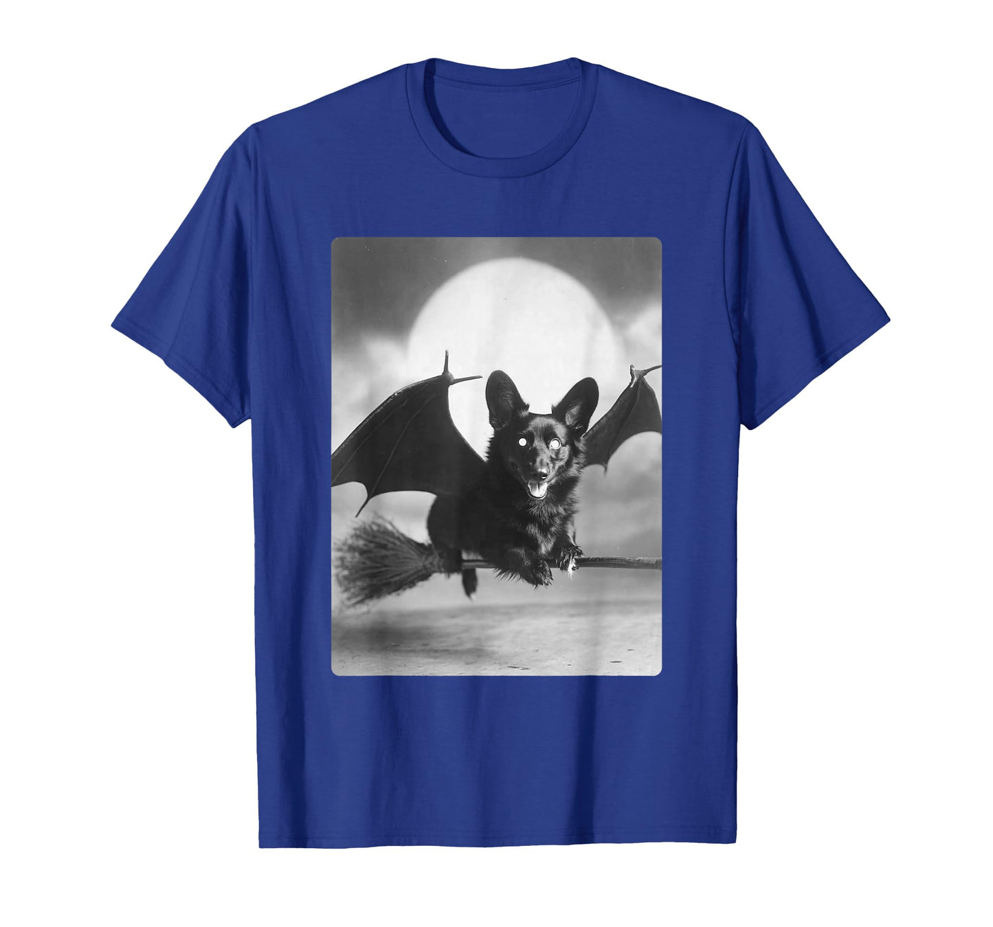 Gothic Corgi Witch Broom Bat Wings Spooky Halloween Dog T-Shirt