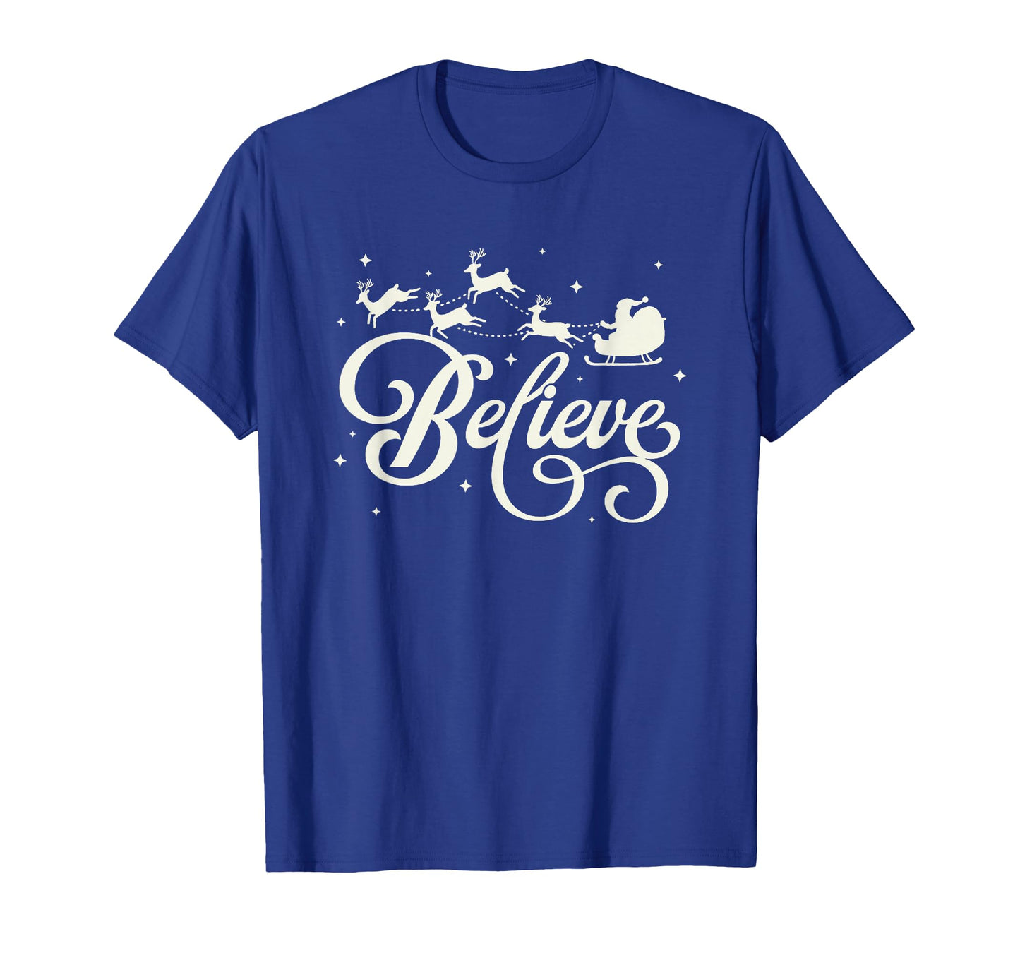 Trendy Apparel Christmas Santa and Reindeers Believe T-Shirt