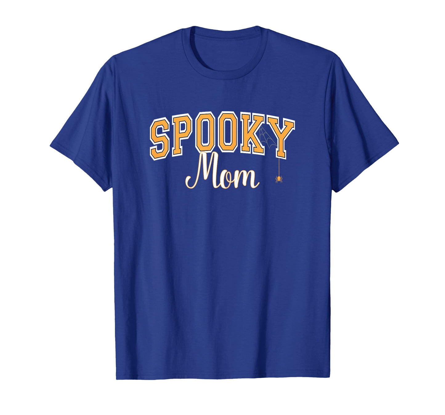 Spooky Mom Halloween with Spider Varsity Orange Letters T-Shirt
