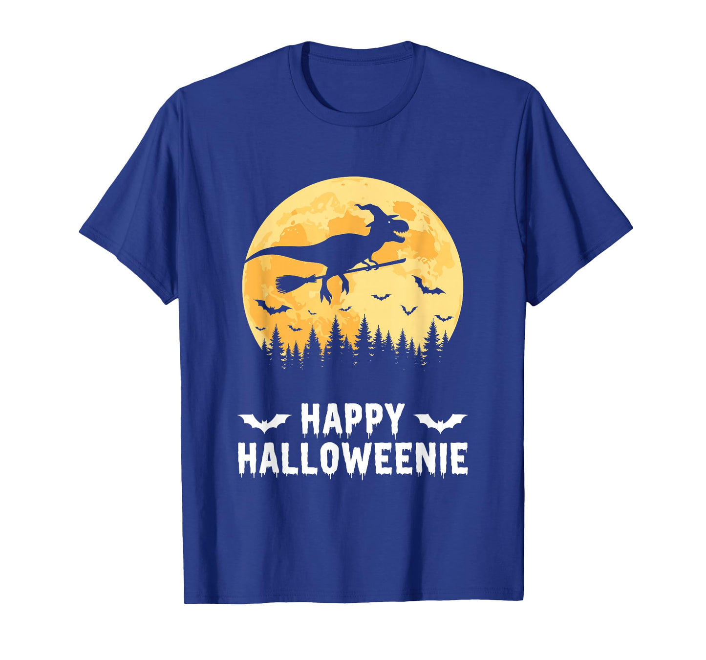 Happy Halloweenie Funny Dinosaur T Rex Flying Witch T-Shirt