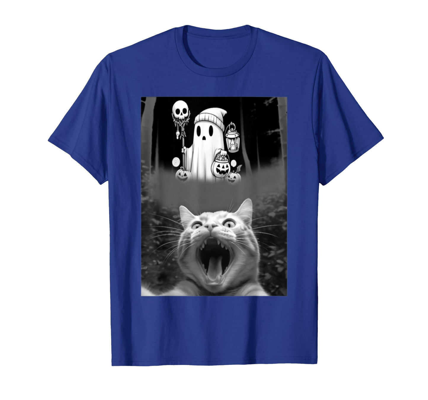 Funny Cat Selfie with Cute Boo Halloween Candy Men Women Kid T-Shirt