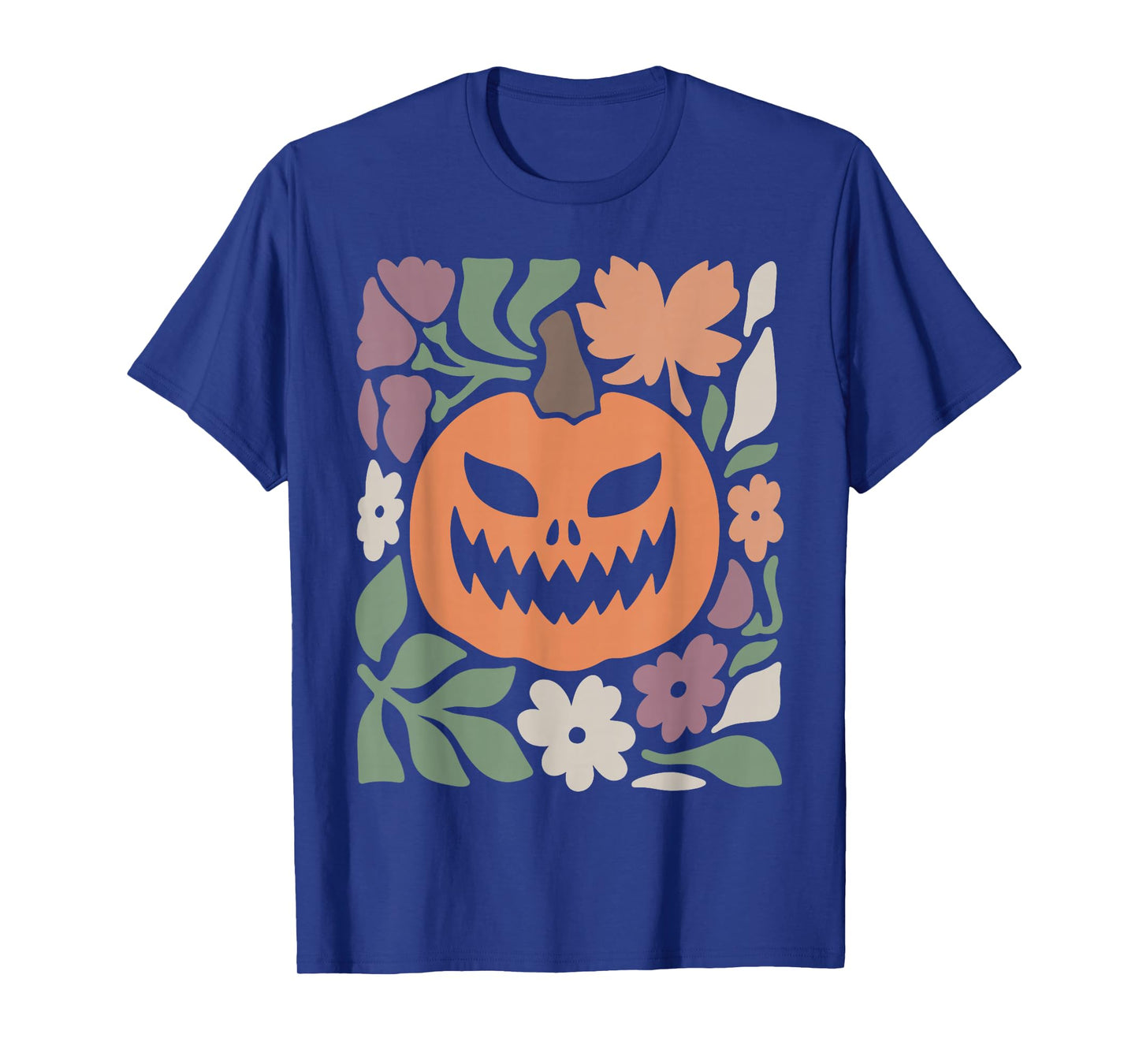 Scary Pumpkin Face Floral Halloween Spooky Jack O Lantern T-Shirt