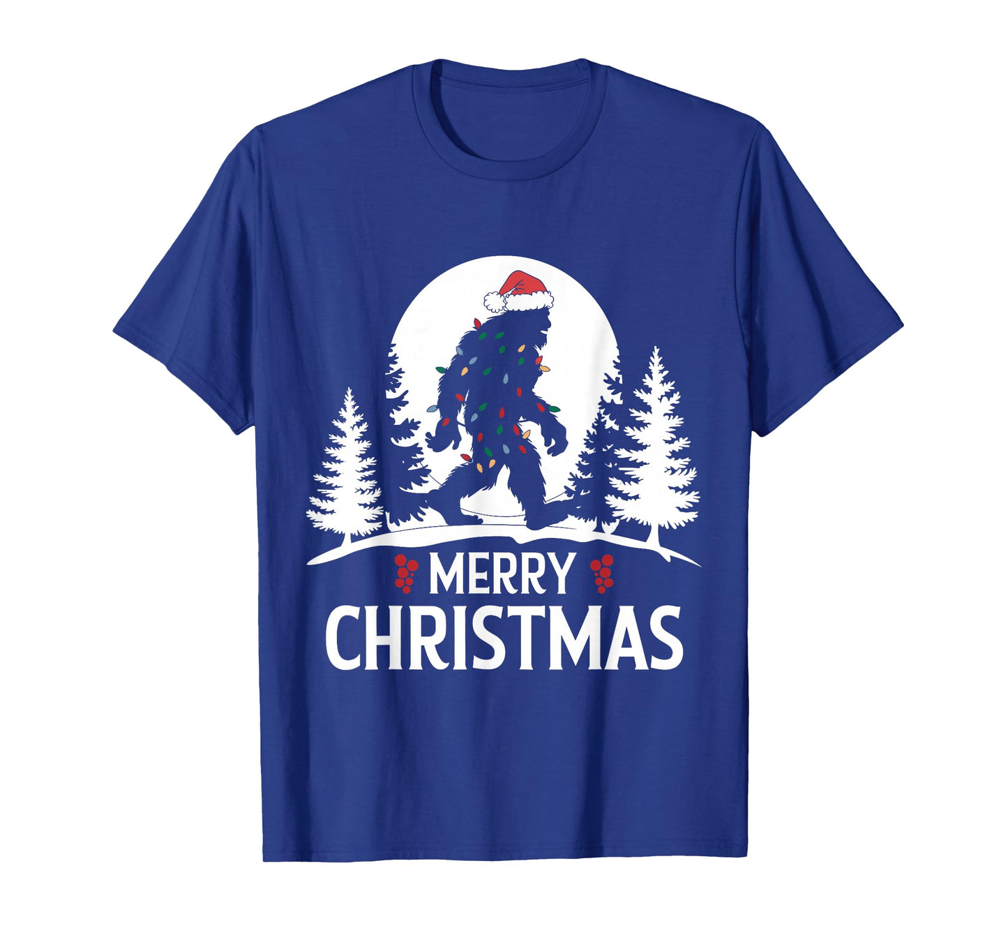 Santa Bigfoot Christmas Lights Funny Sasquatch Believe Xmas T-Shirt