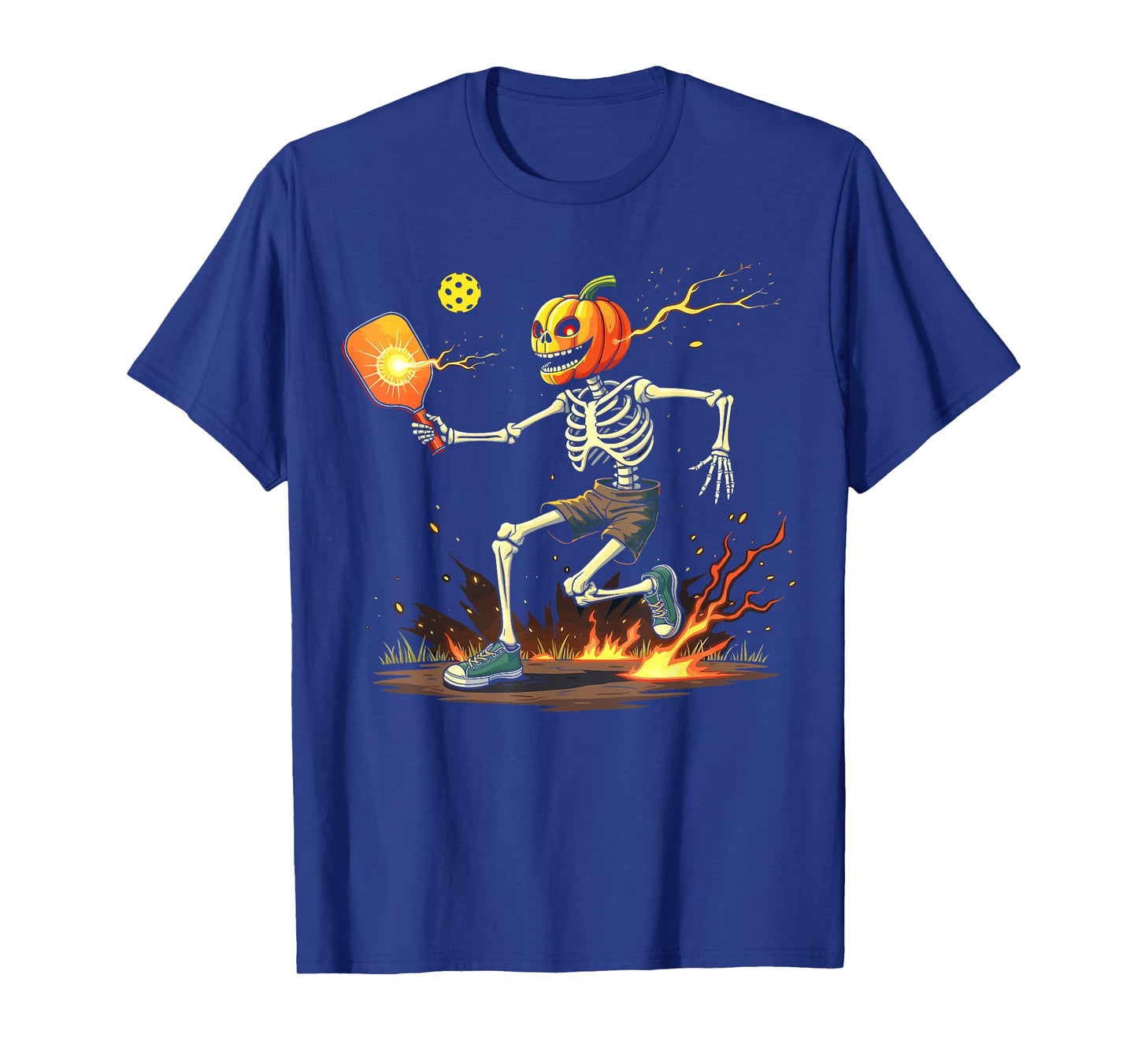 Pumpkin Head Skeleton Pickleball Halloween Spooky Sports T-Shirt