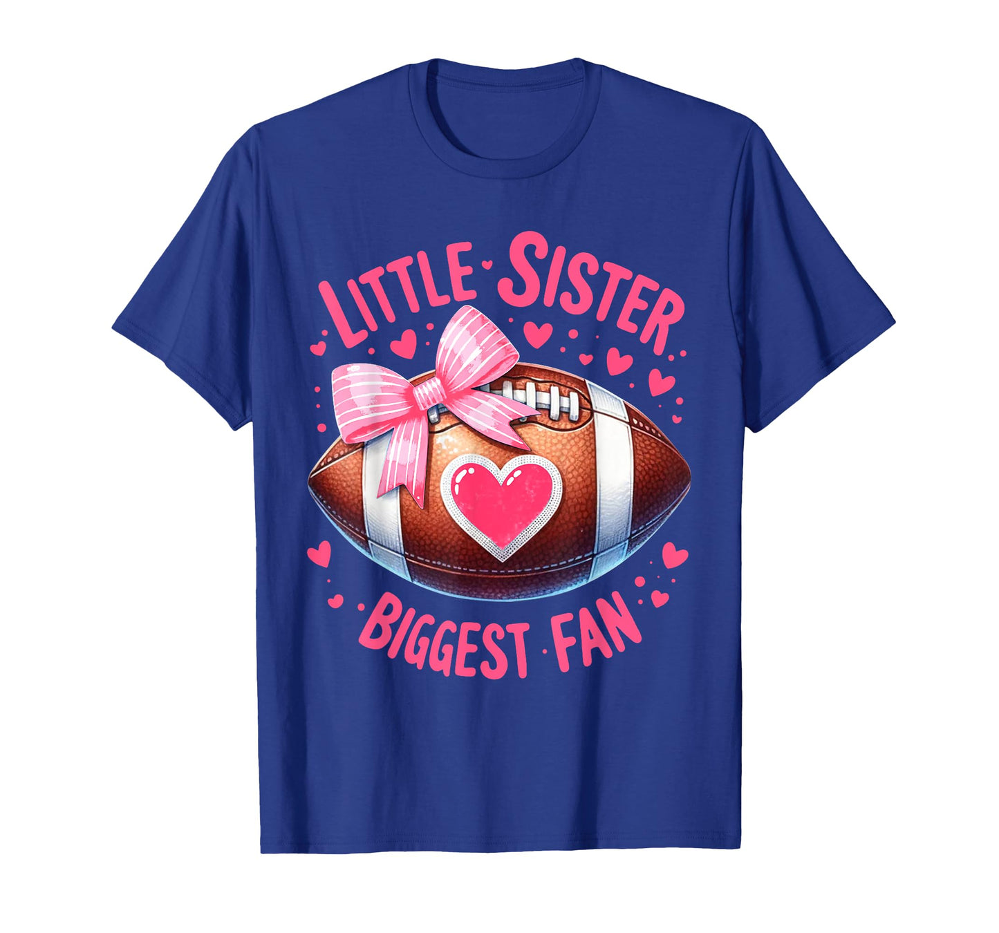 Little Sister Biggest Fan Cute Coquette Pink Bow Football T-Shirt