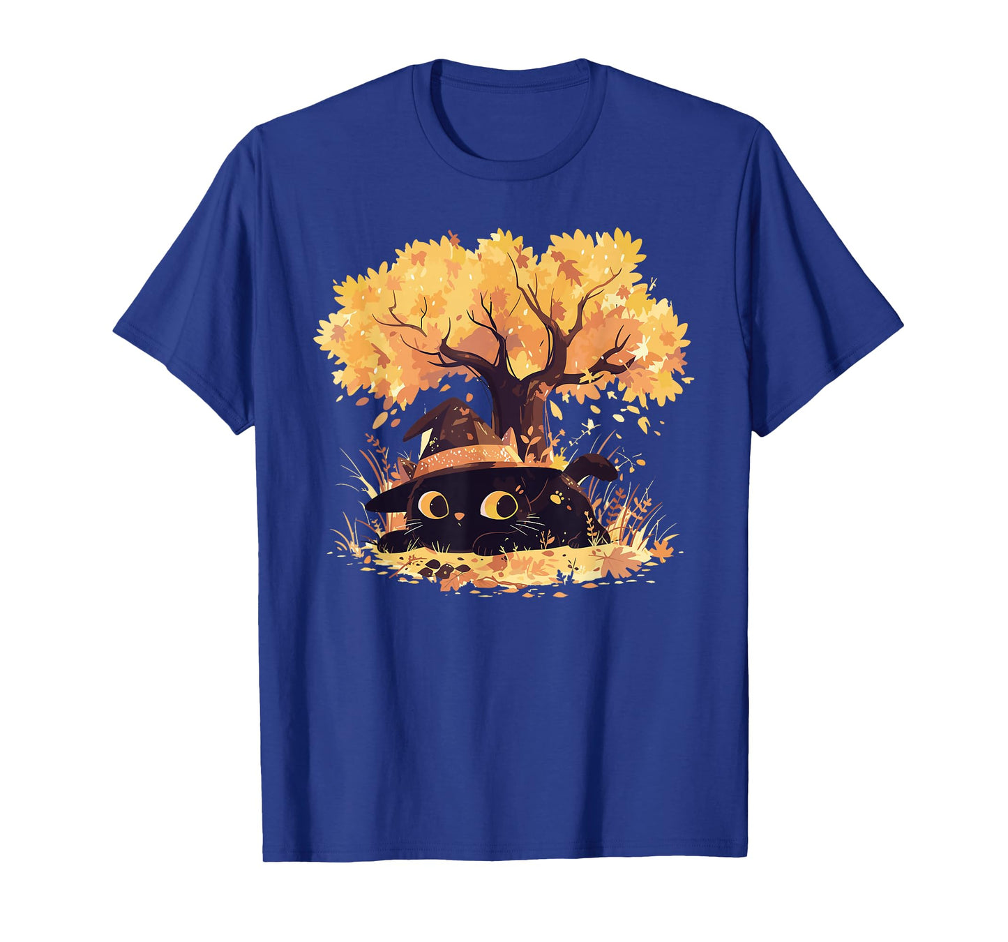 Black Cat Fall Theme with Cat Witch Halloween Cat Witchy Cat T-Shirt