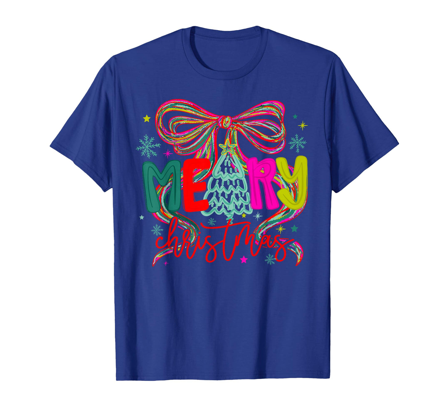 Coquette Bow Merry Christmas Xmas Tree Holiday Santa Squad T-Shirt