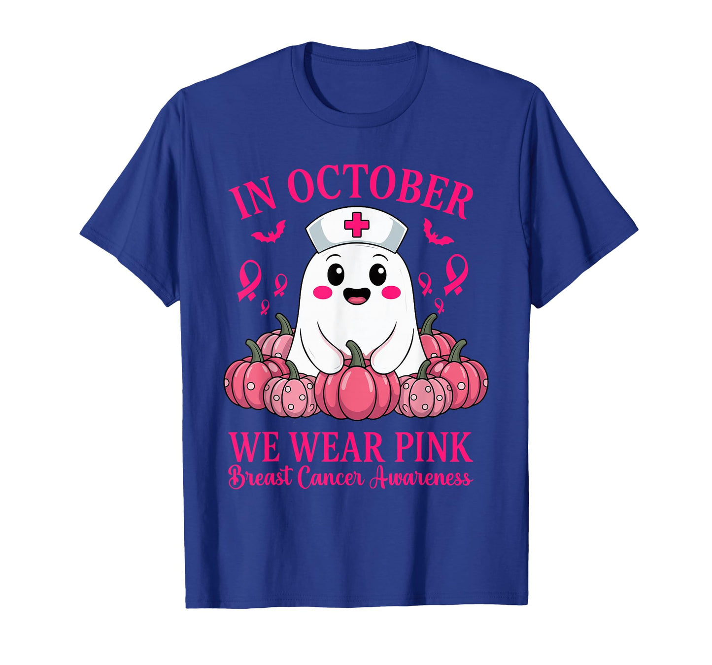 in October We Wear Pink Ghost Witch Awareness T-Shirt