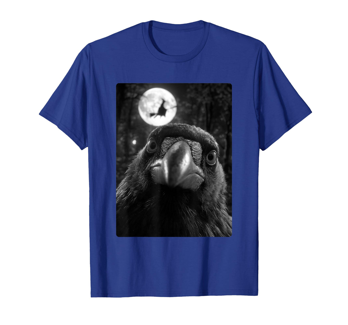 Funny Crow Selfie Full Moon Flying Witch Forest Halloween T-Shirt