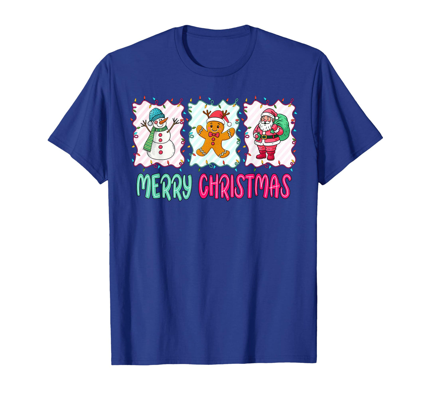 Merry Christmas Gingerbread Santa Snowman Xmas Women Kids T-Shirt