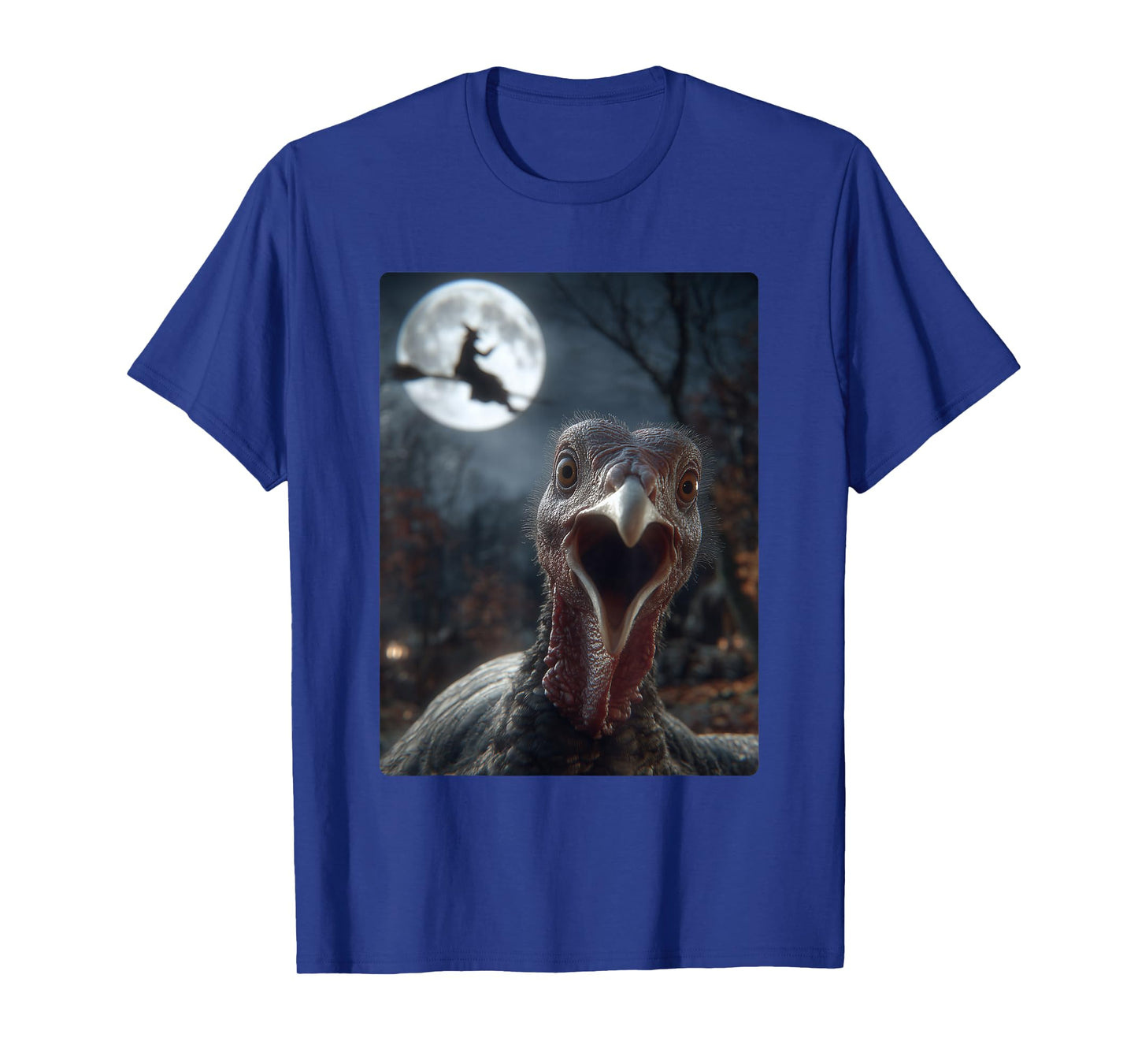 Funny Turkey Selfie Full Moon Flying Witch Forest Halloween T-Shirt