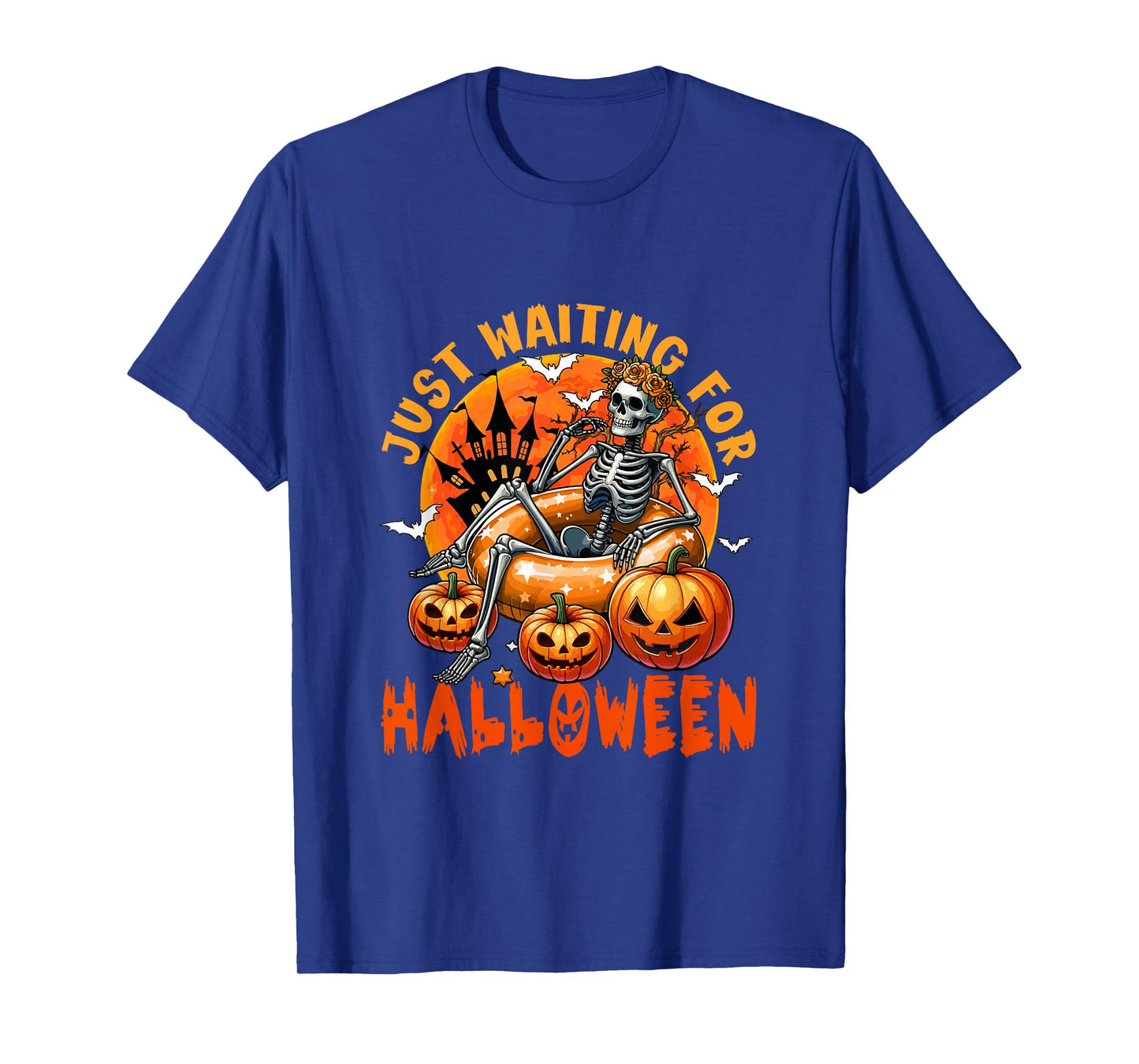 Waiting for Halloween Skeleton Woman Horror Carved Pumpkins T-Shirt