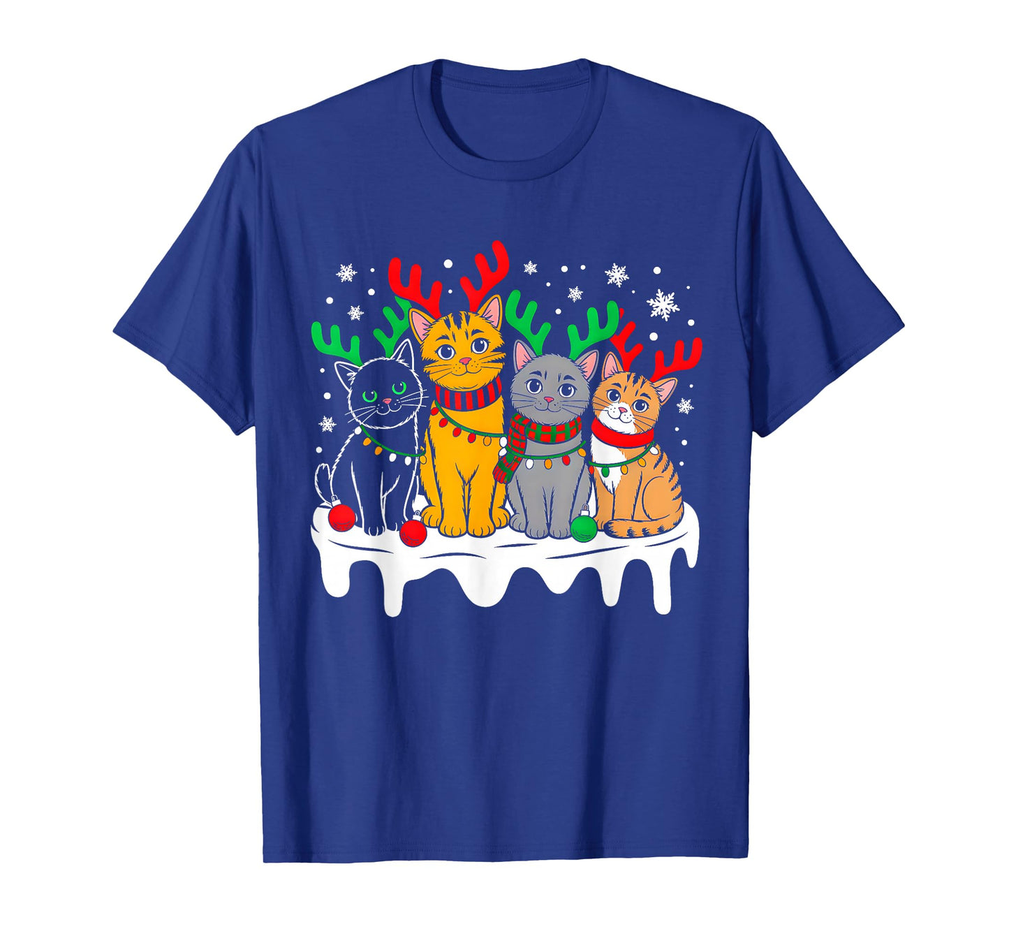 Cat Christmas Light Reindeer Santa Christmas Funny Cat Lover T-Shirt