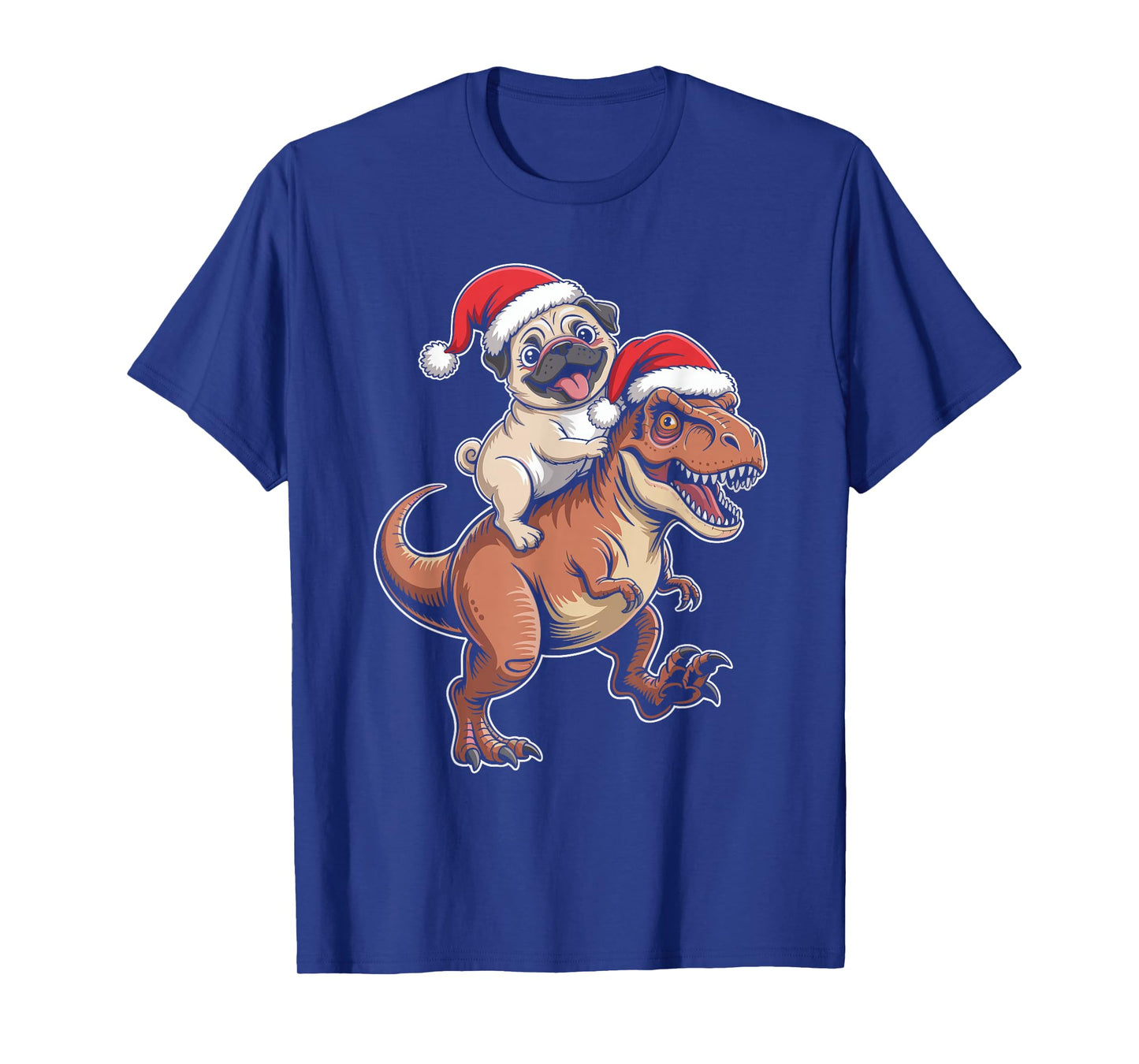 Pug Riding Dinosaur Christmas T-Shirt