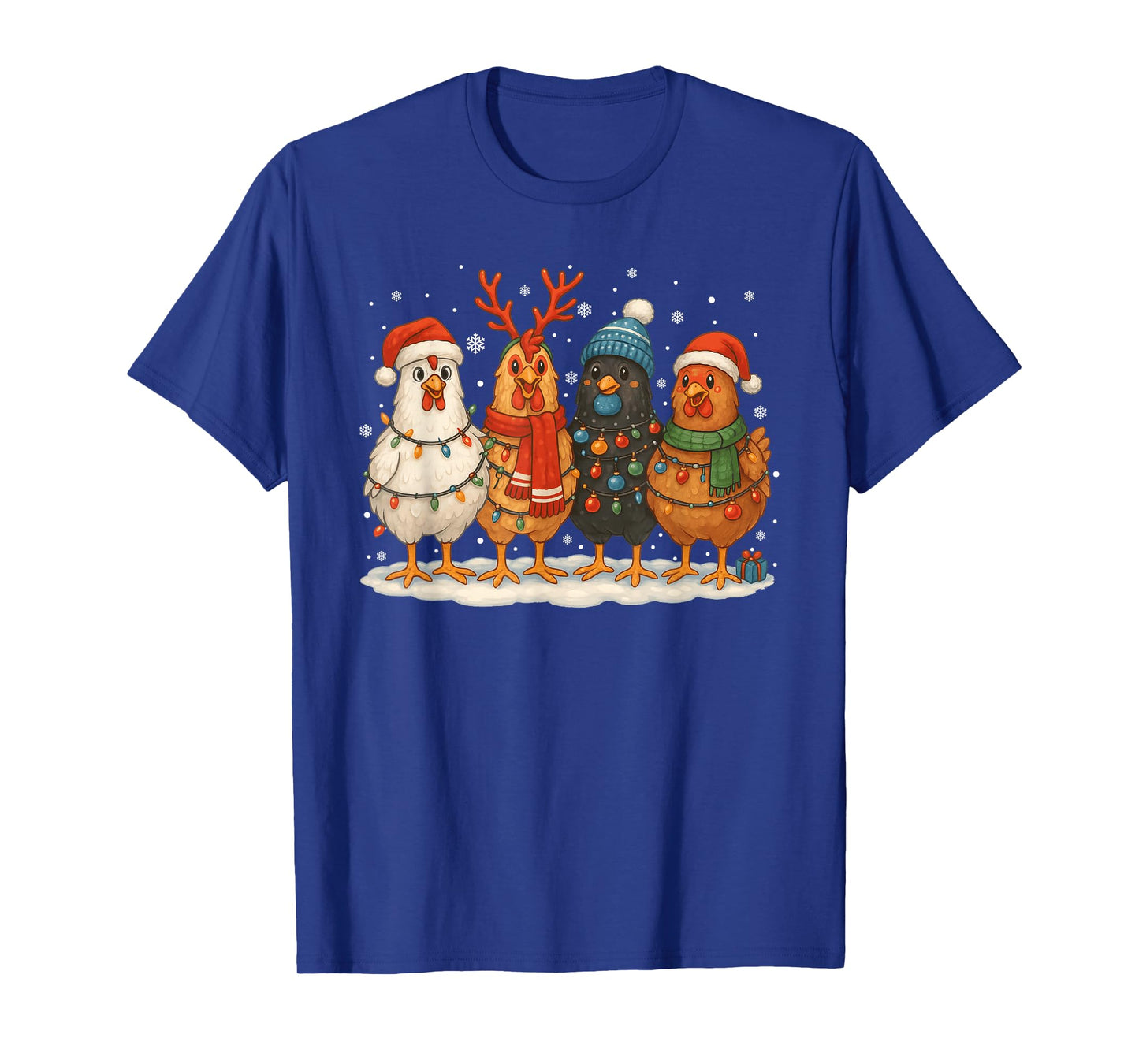 Chicken Christmas Lights Farm Animal Funny Xmas Santa Hat T-Shirt