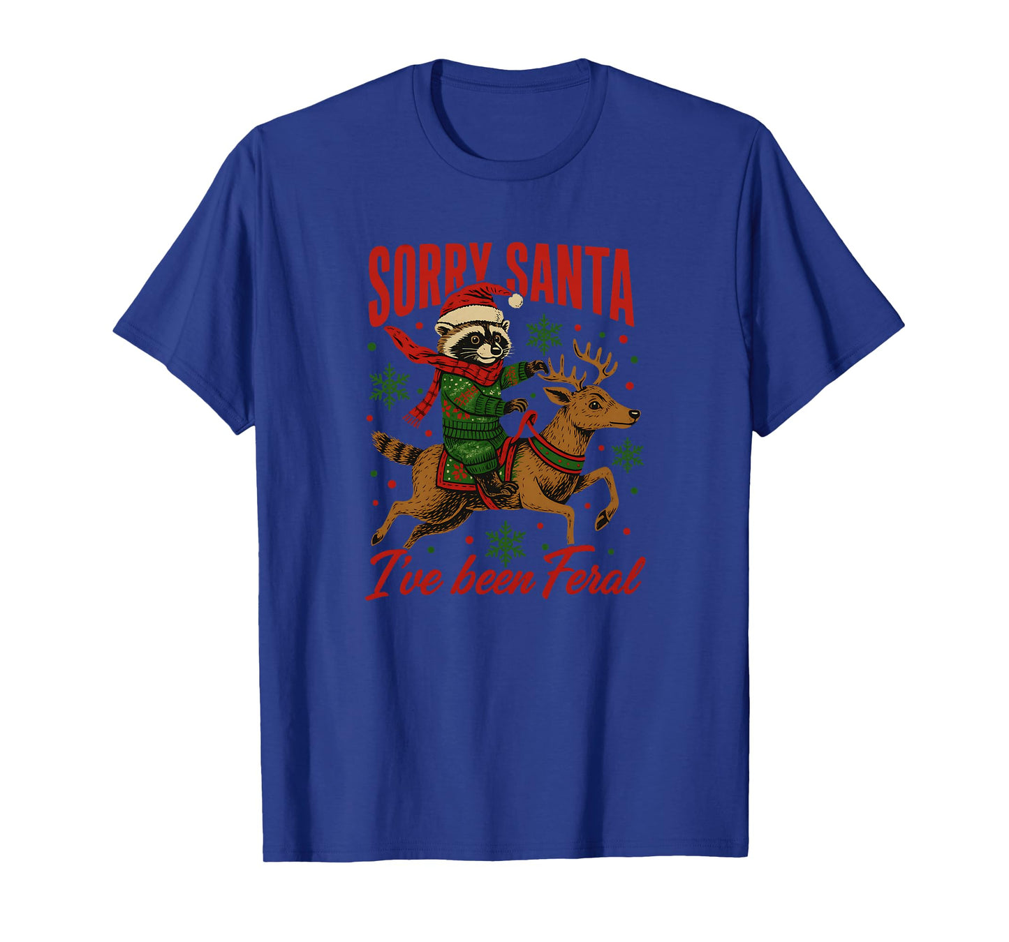 Sorry Santa I've Been Feral Raccoon Cute Santa Hat Christmas T-Shirt