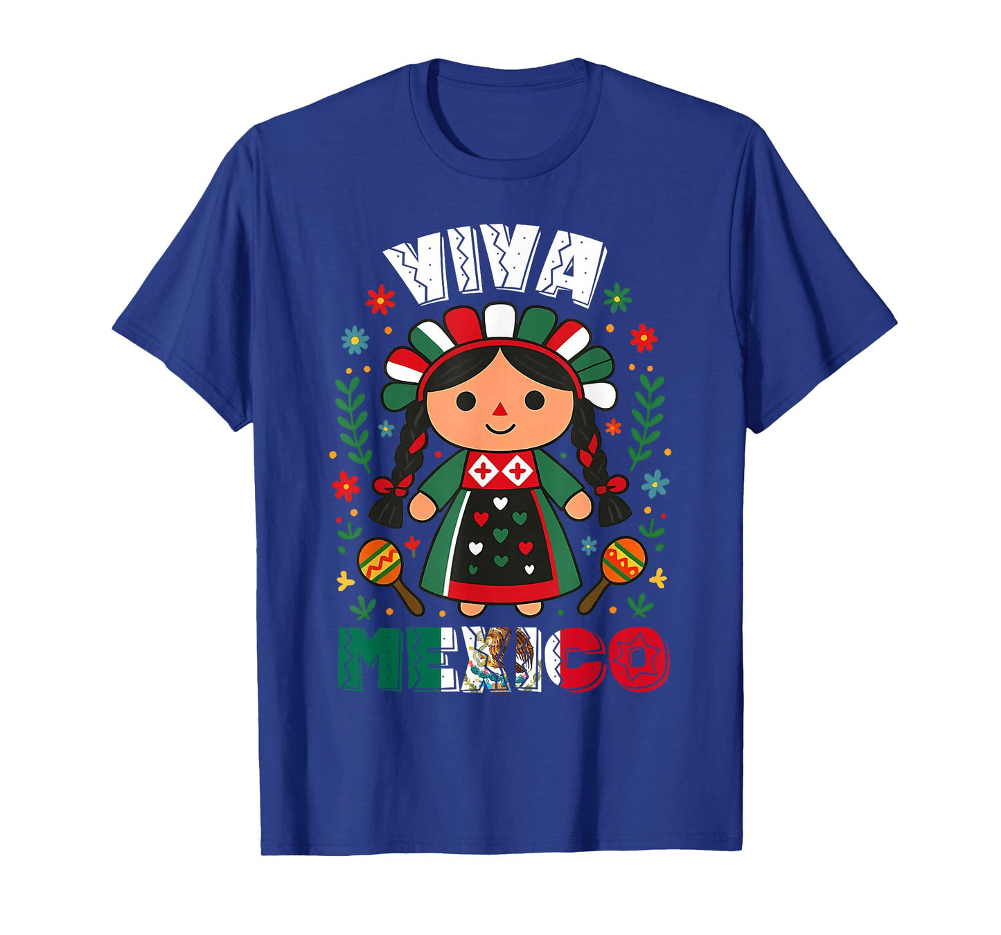 Viva Mexico Mexican Girl Flag Independence Day Girls Kids T-Shirt