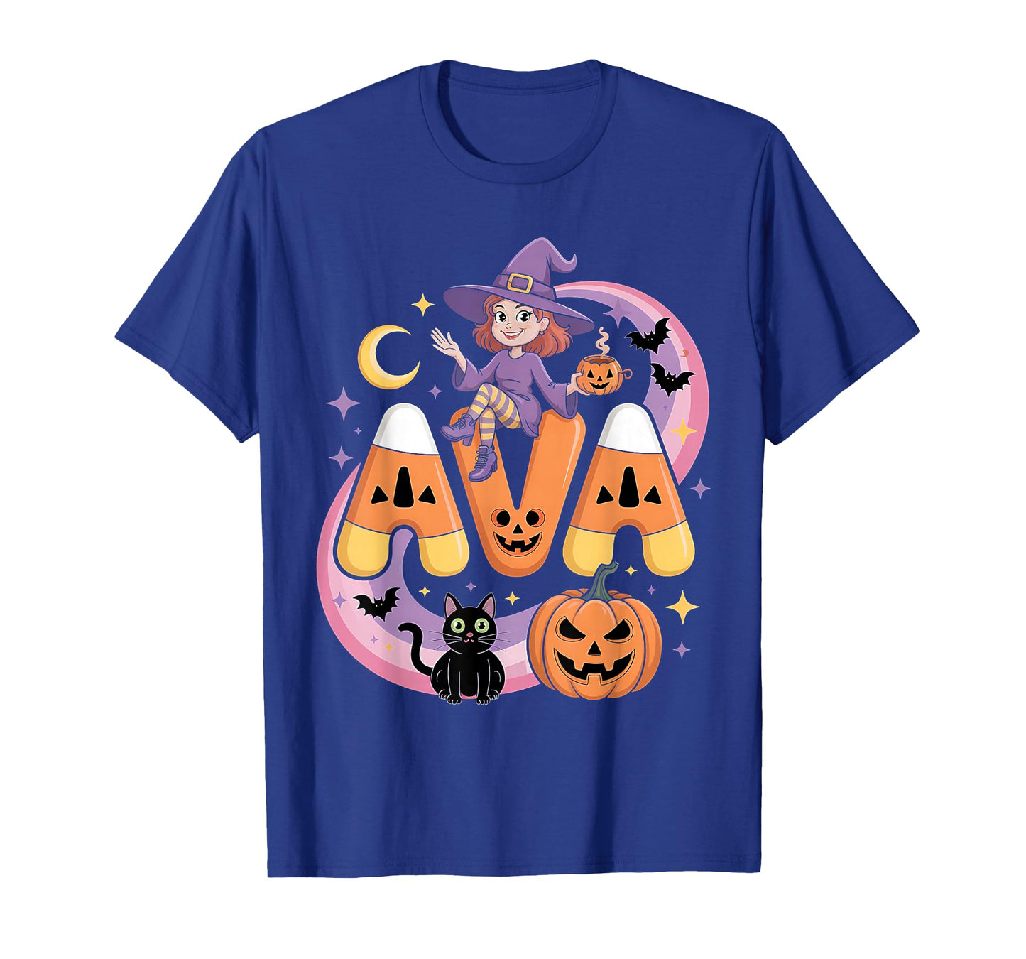 Ava Witch Candy Corn Cat Halloween Women and Girls T-Shirt