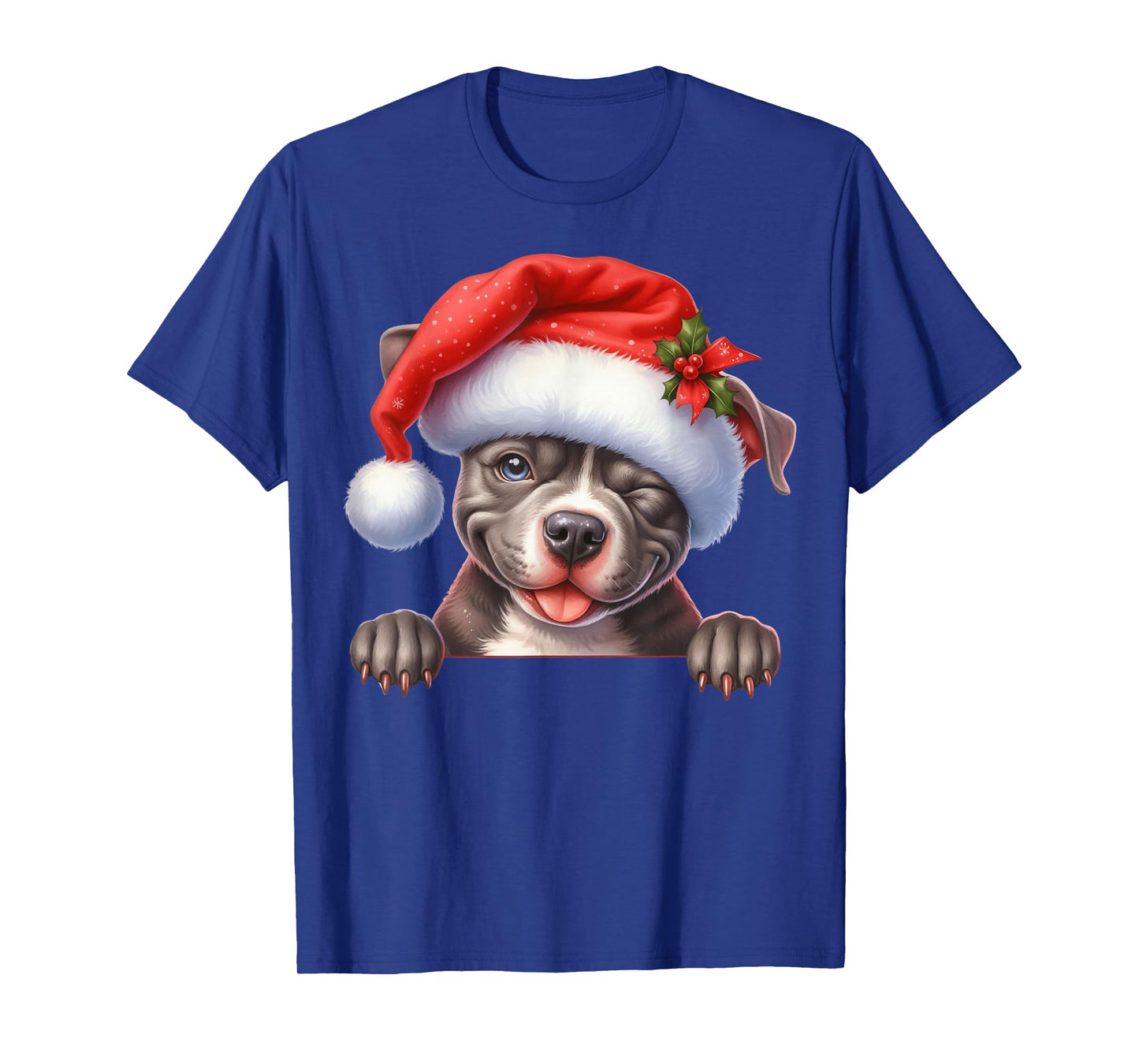 Pitbull Dog Christmas Santa Hat Dog Mom Dad T-Shirt