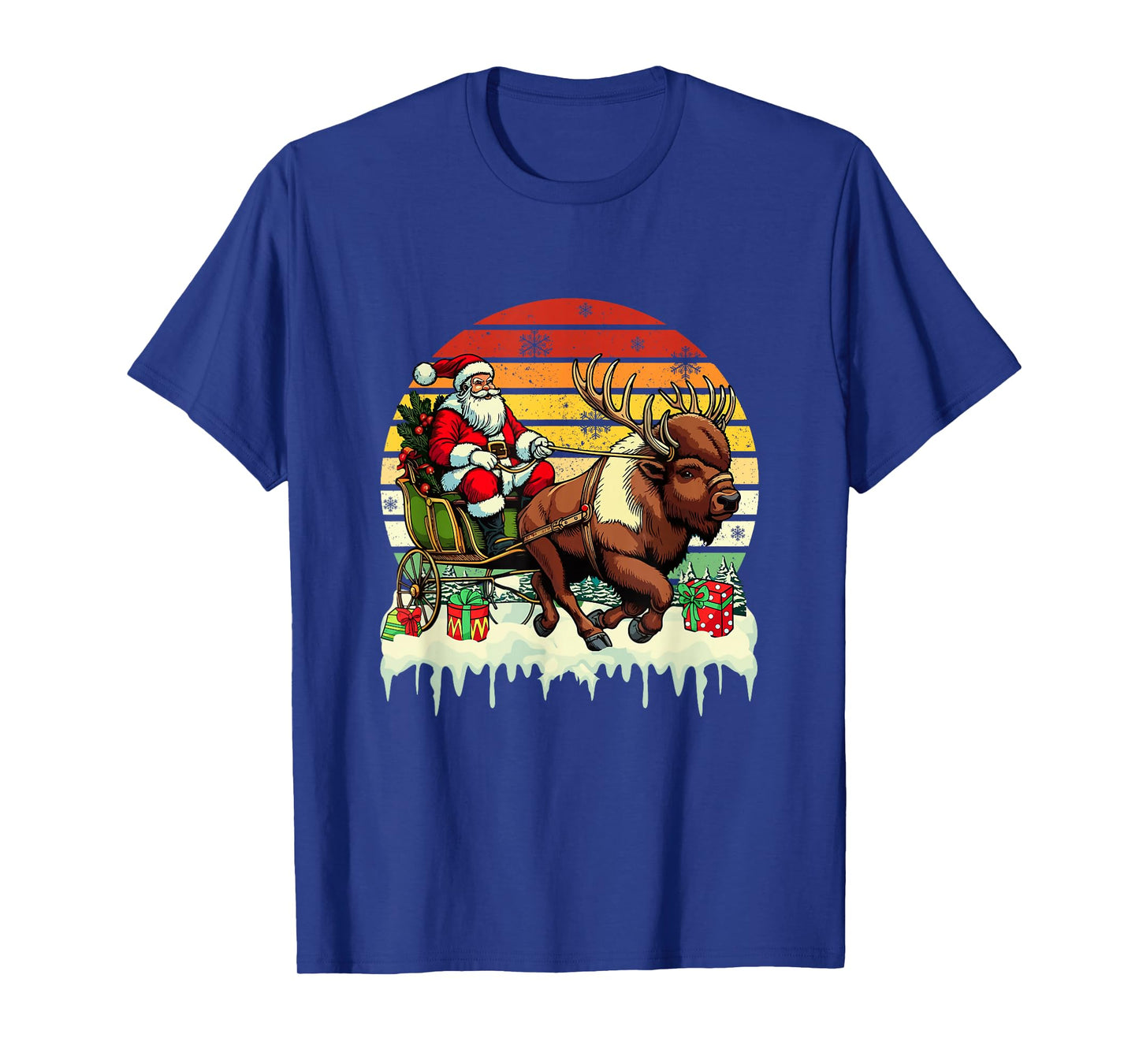 Vintage Retro Santa Sleigh Reindeer with Christmas Tree T-Shirt