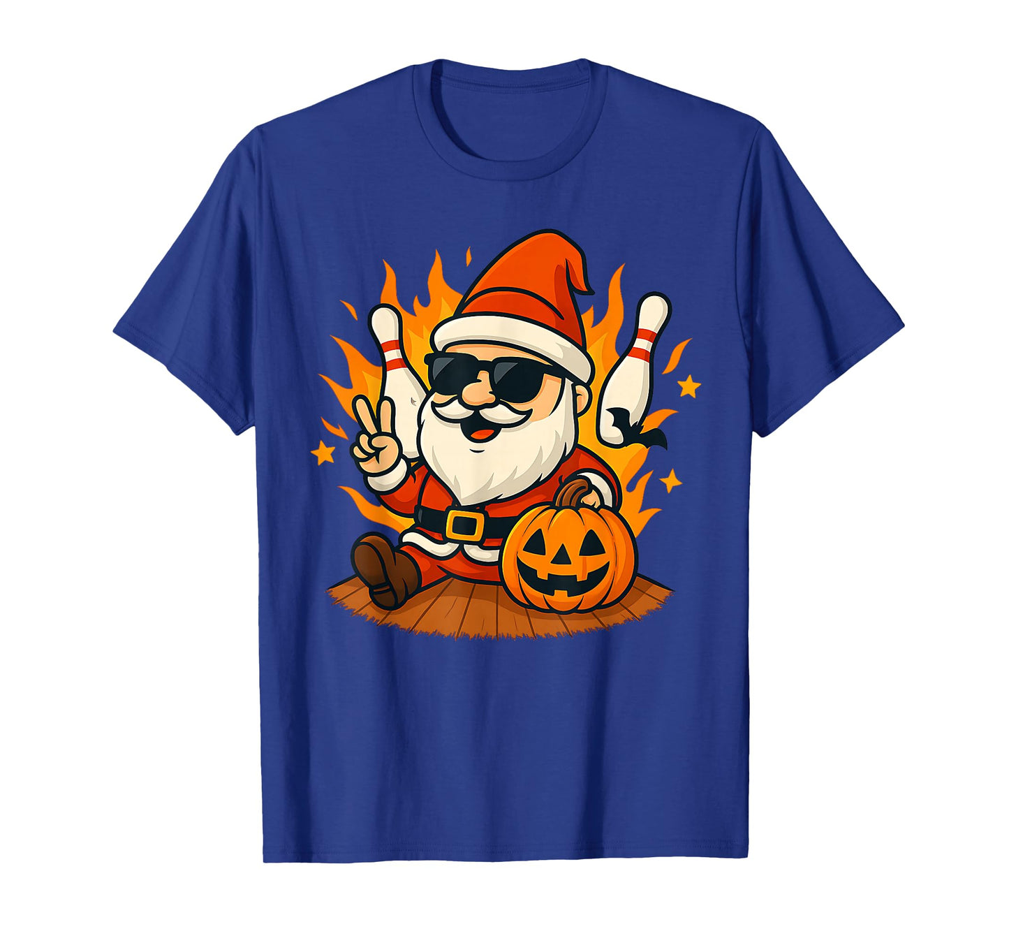 Cute Santa Claus Halloween Pumpkin Playing Bowling Men Women T-Shirt