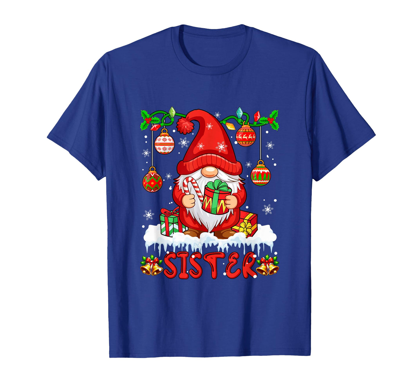 Sister Christmas Gnome Colorful Lights Matching Family Group T-Shirt