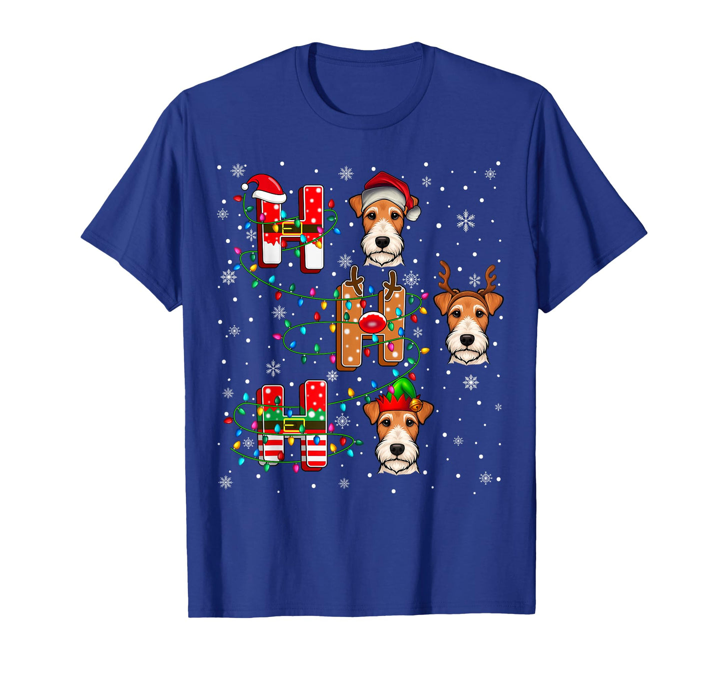 Ho Ho Ho Santa Reindeer Elf Matching Fox Terrier Dog Xmas T-Shirt