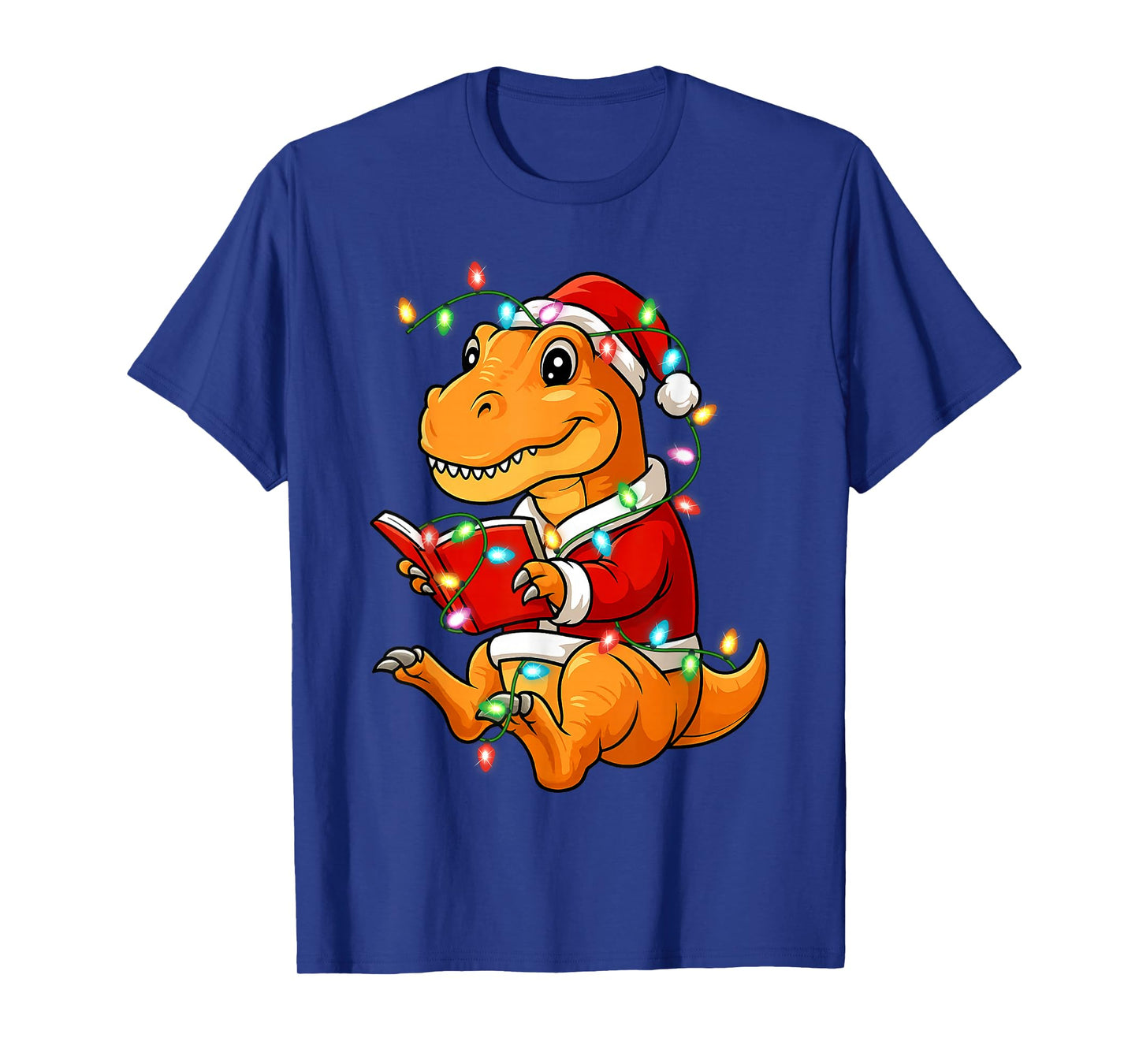 Dinosaur Reading Books Christmas T-Rex Tree Women Teachers T-Shirt