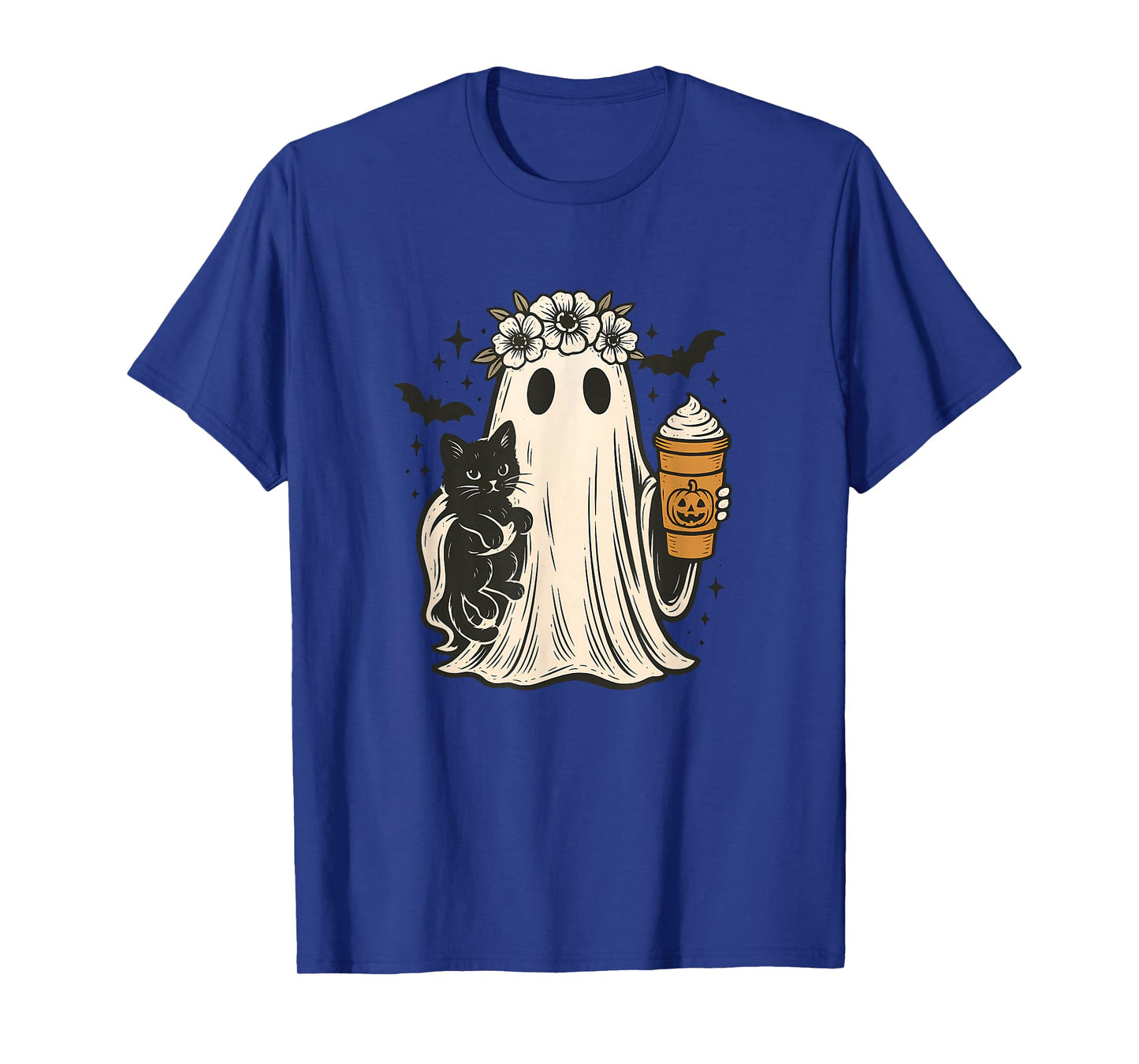 Amazing Spooky Creepy Halloween Coffee cat Ghost T-Shirt