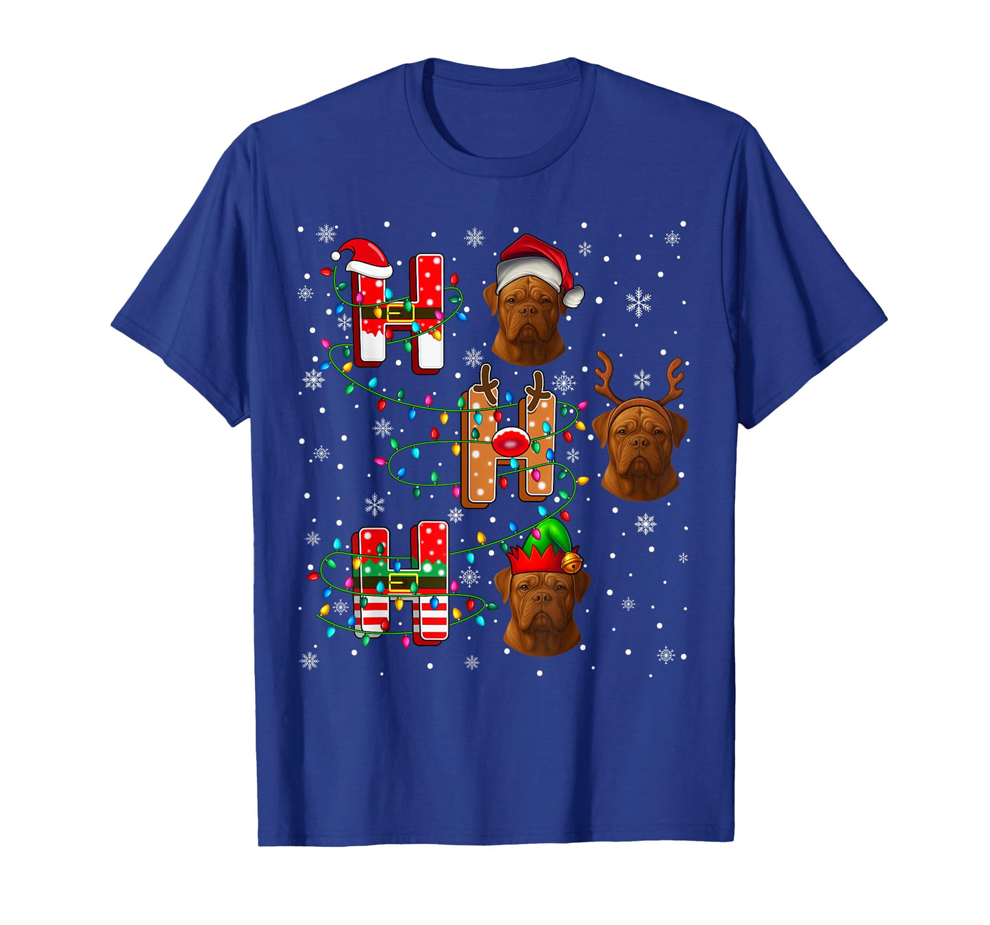 Ho Ho Ho Santa Reindeer Hat Elf Dogue De Bordeaux Dog Xmas T-Shirt
